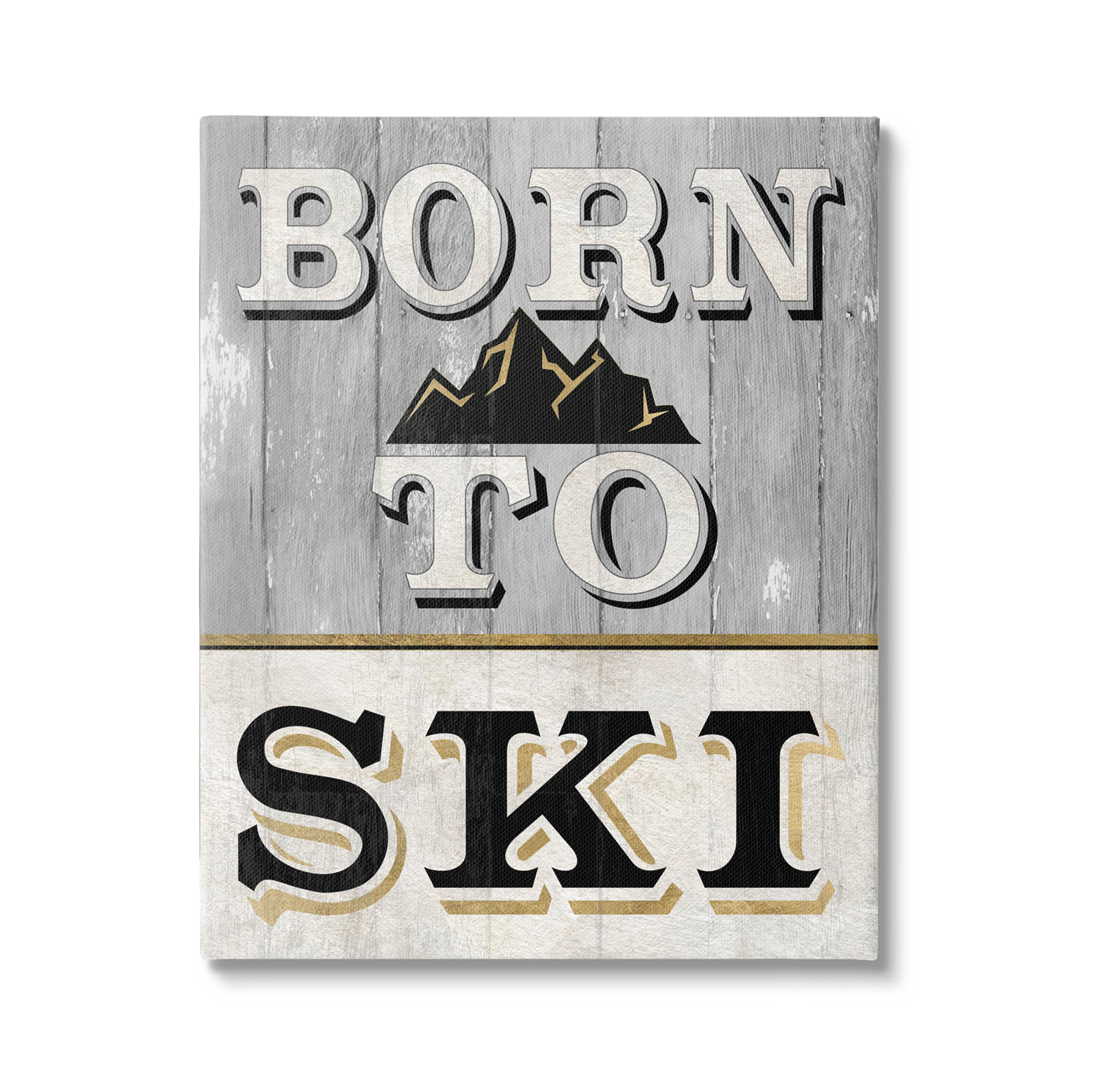 Stupell Industries Born To Ski Mountain Sign Graphic Art Gallery Wrapped Canvas Print Wall Art, Design by Livi Finn