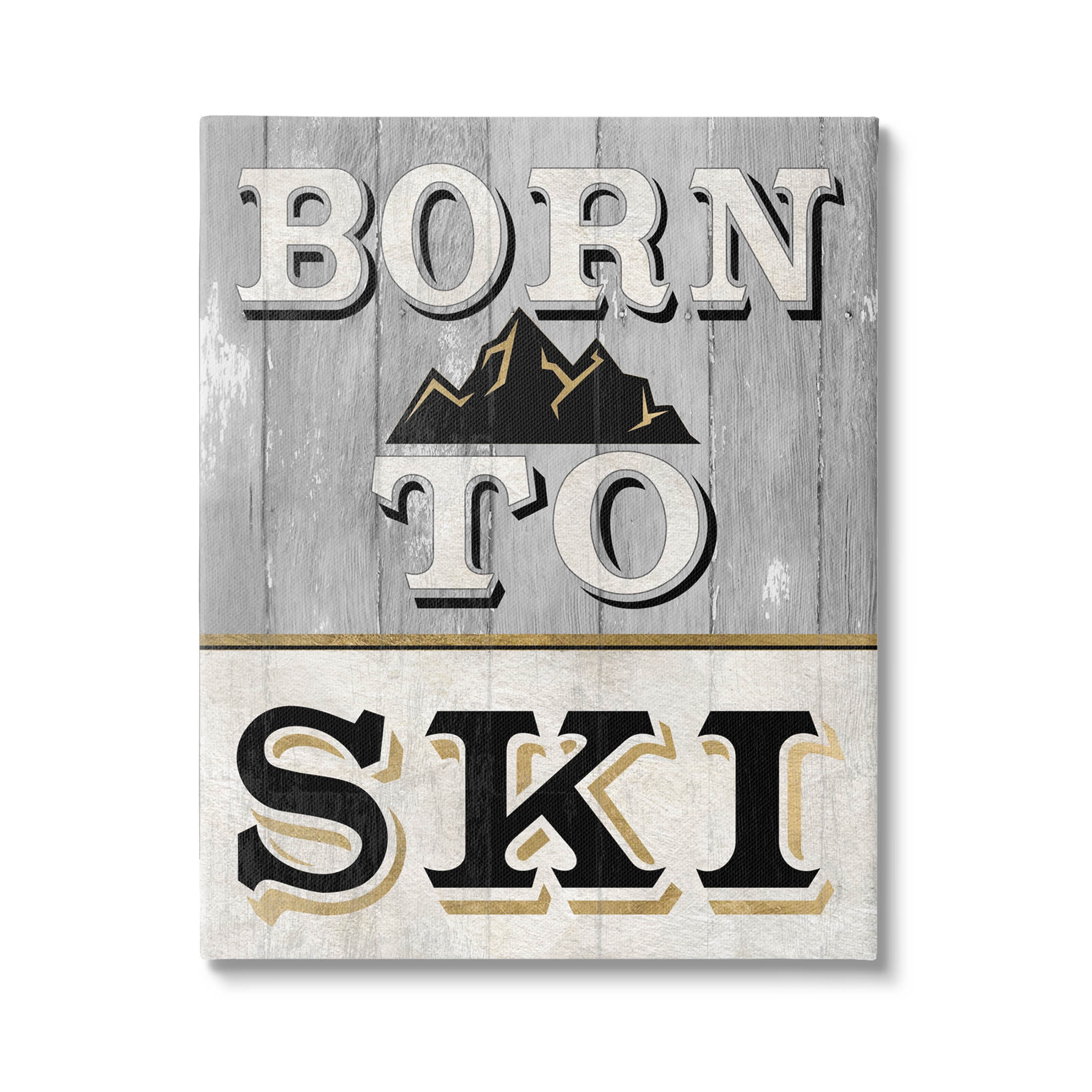 Stupell Industries Born To Ski Mountain Sign Graphic Art Gallery Wrapped Canvas Print Wall Art, Design by Livi Finn
