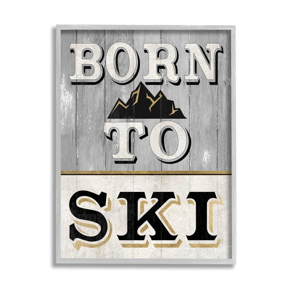 Stupell Industries Born To Ski Mountain Sign Graphic Art Gray Framed Art Print Wall Art, Design by Livi Finn
