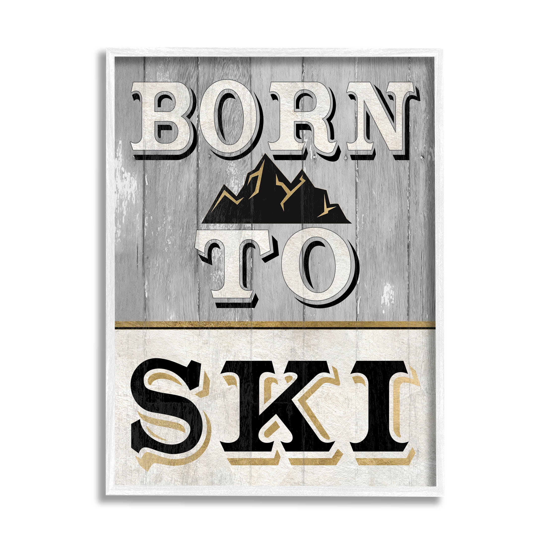 Stupell Industries Born To Ski Mountain Sign Graphic Art White Framed Art Print Wall Art, Design by Livi Finn