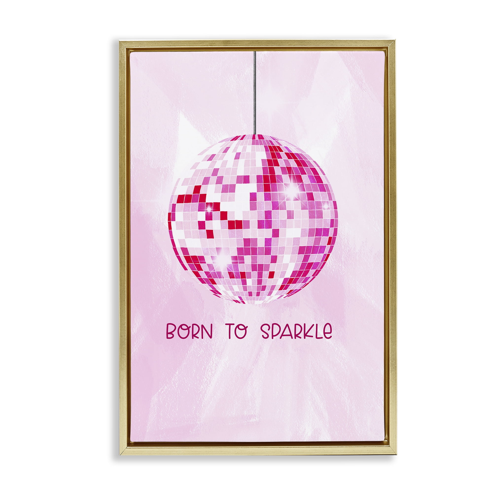 Stupell Industries Born To Sparkle Disco Typography Painting Gold Floater Framed Art Print Wall Art, 17 x 25