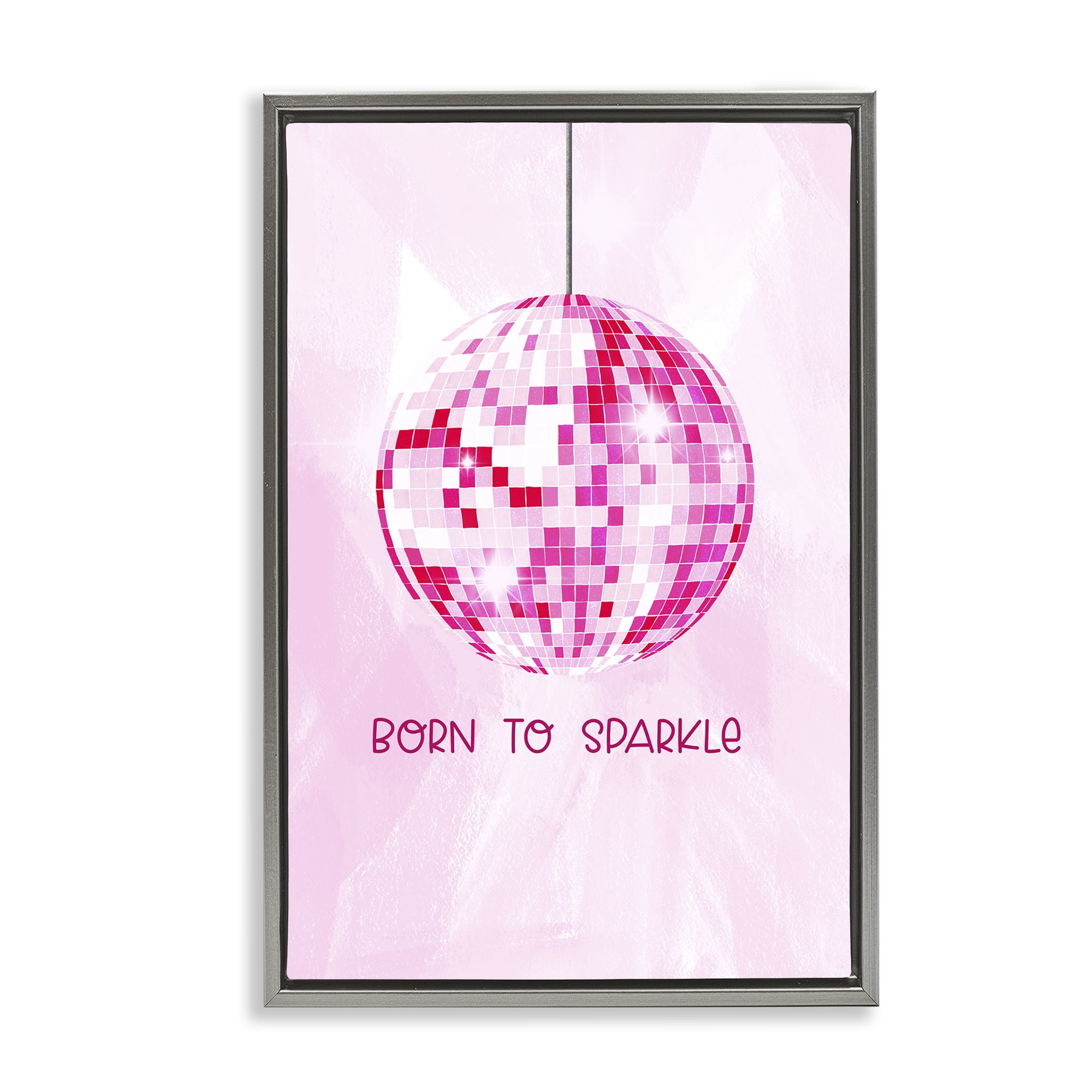 Stupell Industries Born To Sparkle Disco Typography Painting Gray Floater Framed Art Print Wall Art, 17 x 25
