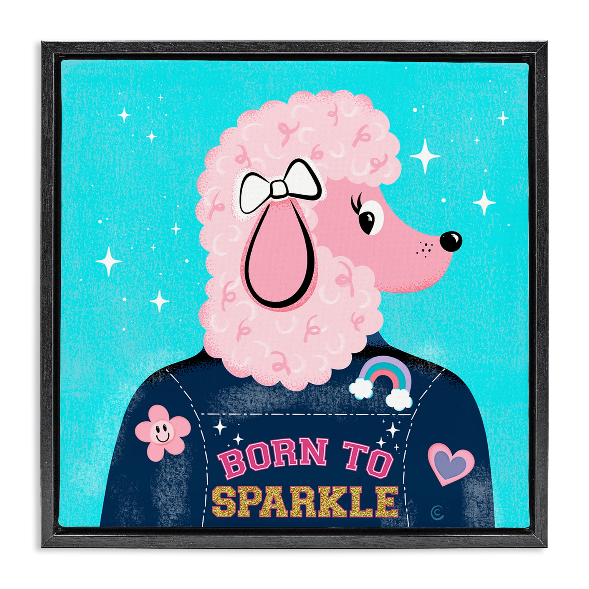 Stupell Industries Born To Sparkle Poodle Animals Painting Black Floater Framed Canvas Art Print Wall Art, 25 x 25