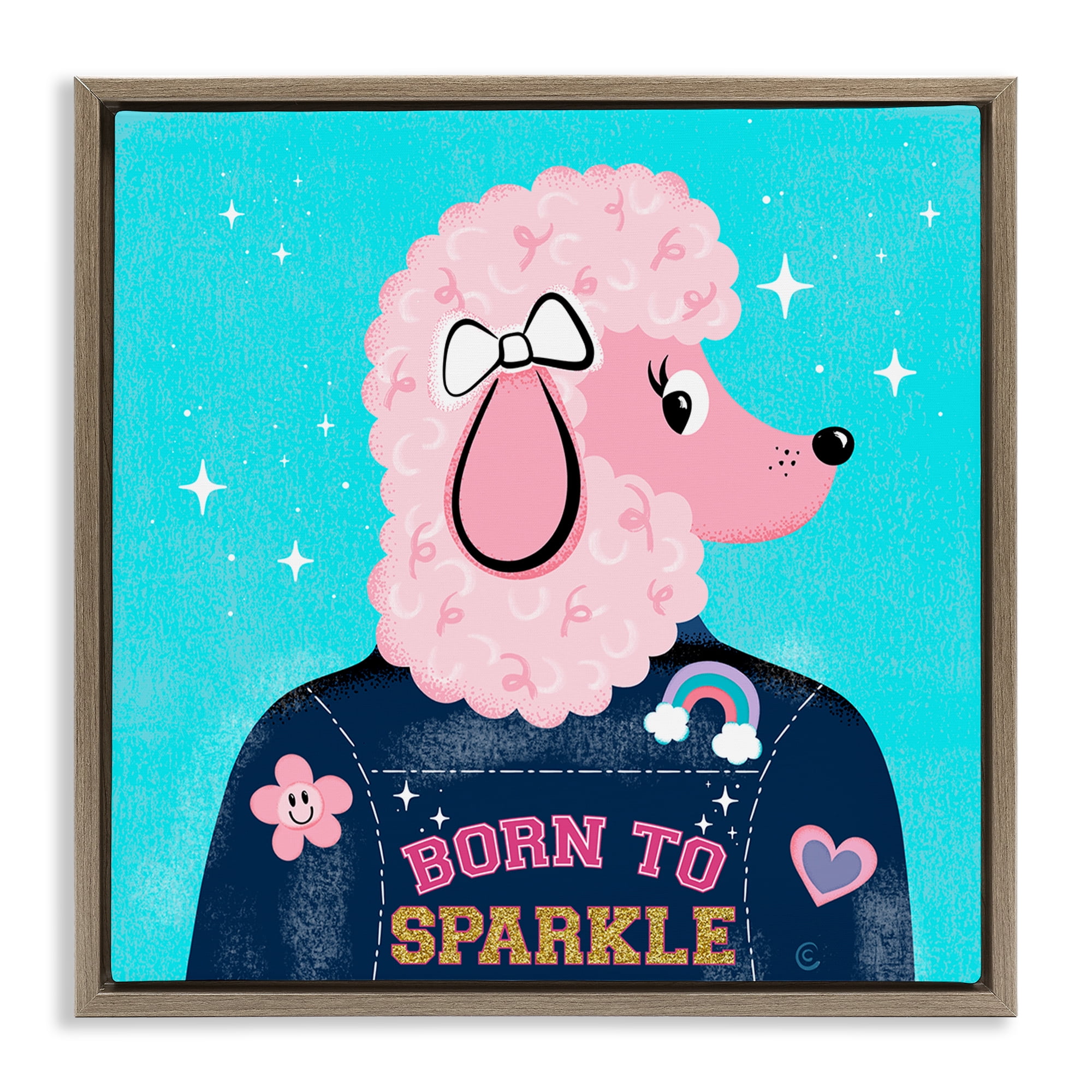 Stupell Industries Born To Sparkle Poodle Animals Painting Brown Floater Framed Canvas Art Print Wall Art, 18 x 18
