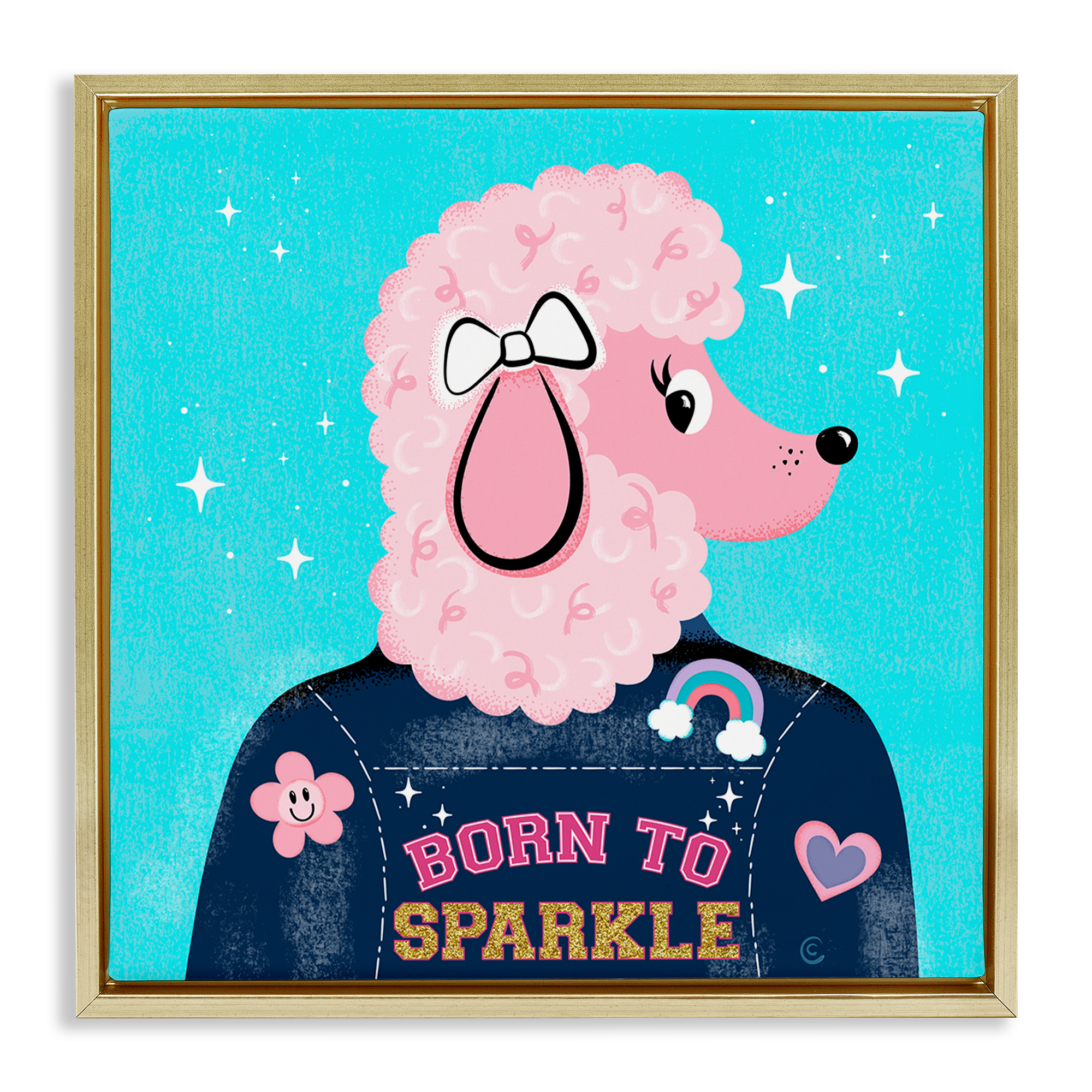 Stupell Industries Born To Sparkle Poodle Animals Painting Gold Floater Framed Canvas Art Print Wall Art, 18 x 18
