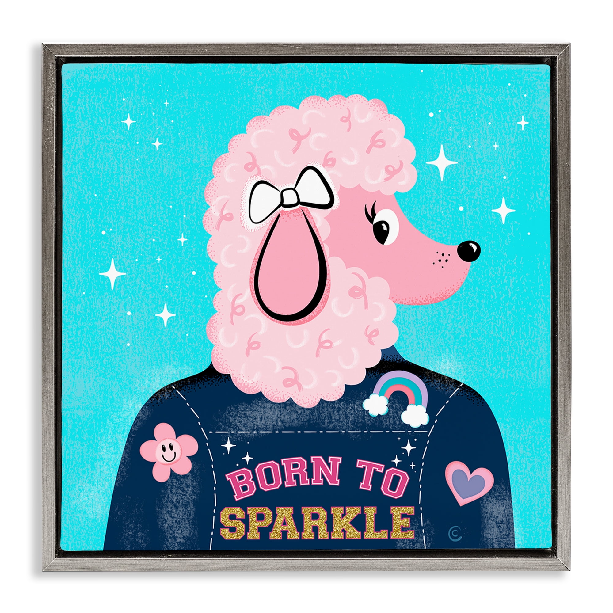 Stupell Industries Born To Sparkle Poodle Animals Painting Gray Floater Framed Canvas Art Print Wall Art, 18 x 18