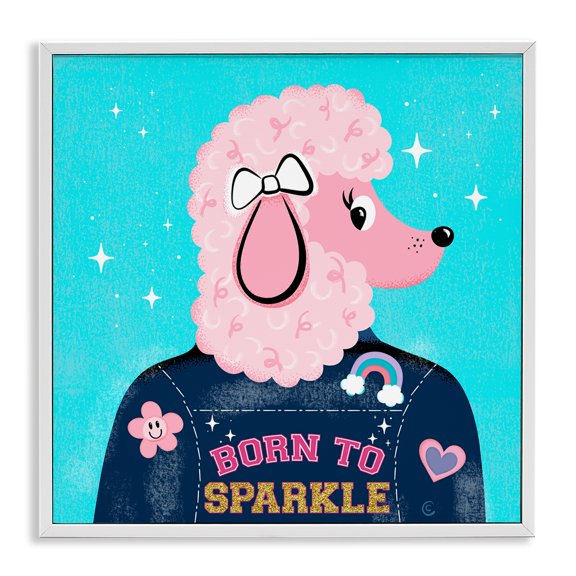 Stupell Industries Born To Sparkle Poodle Animals Painting White Framed Art Print Wall Art, 24 x 24