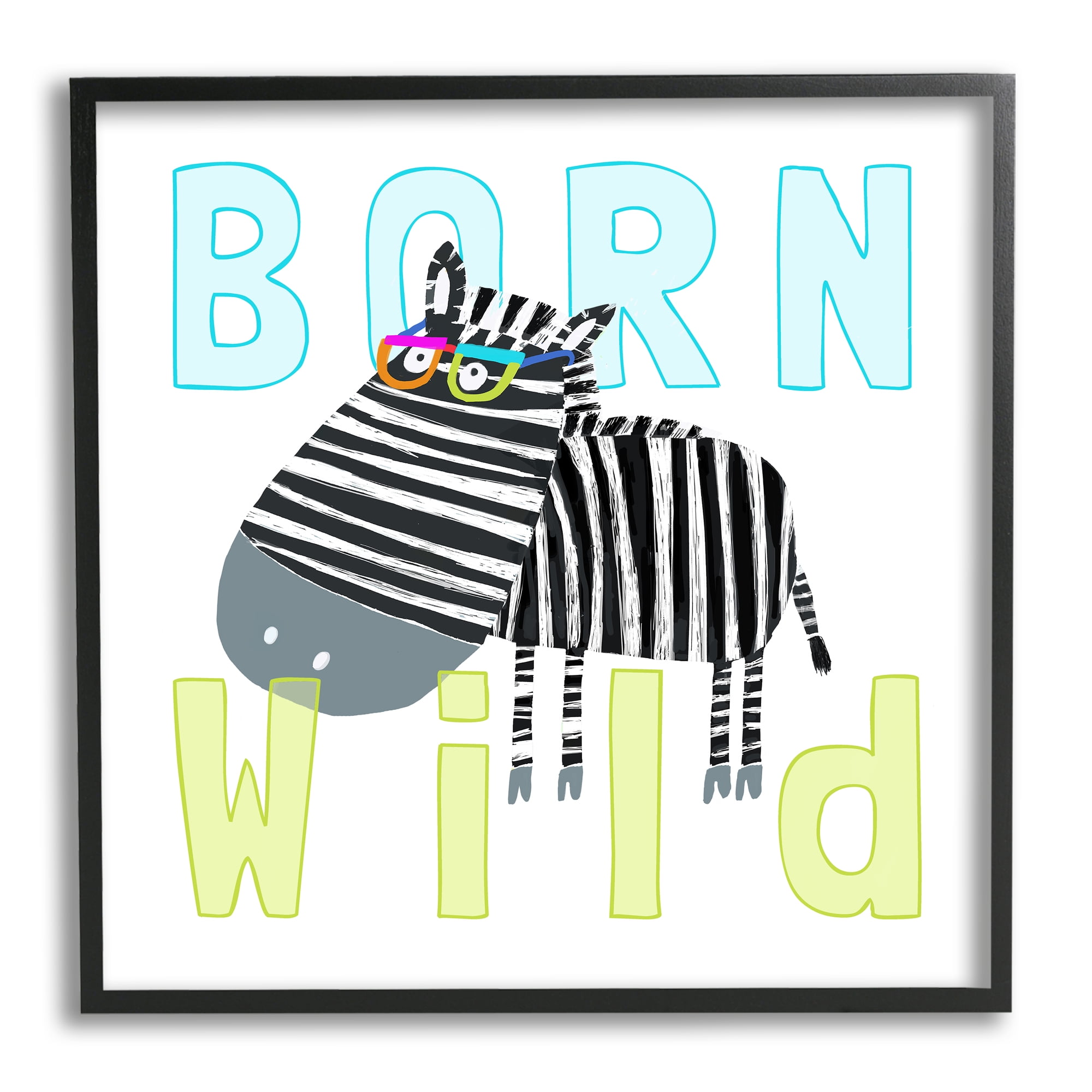 Stupell Industries Born Wild Zebra Phrase Animals & Insects Painting Black Framed Art Print Wall Art, 17 x 17