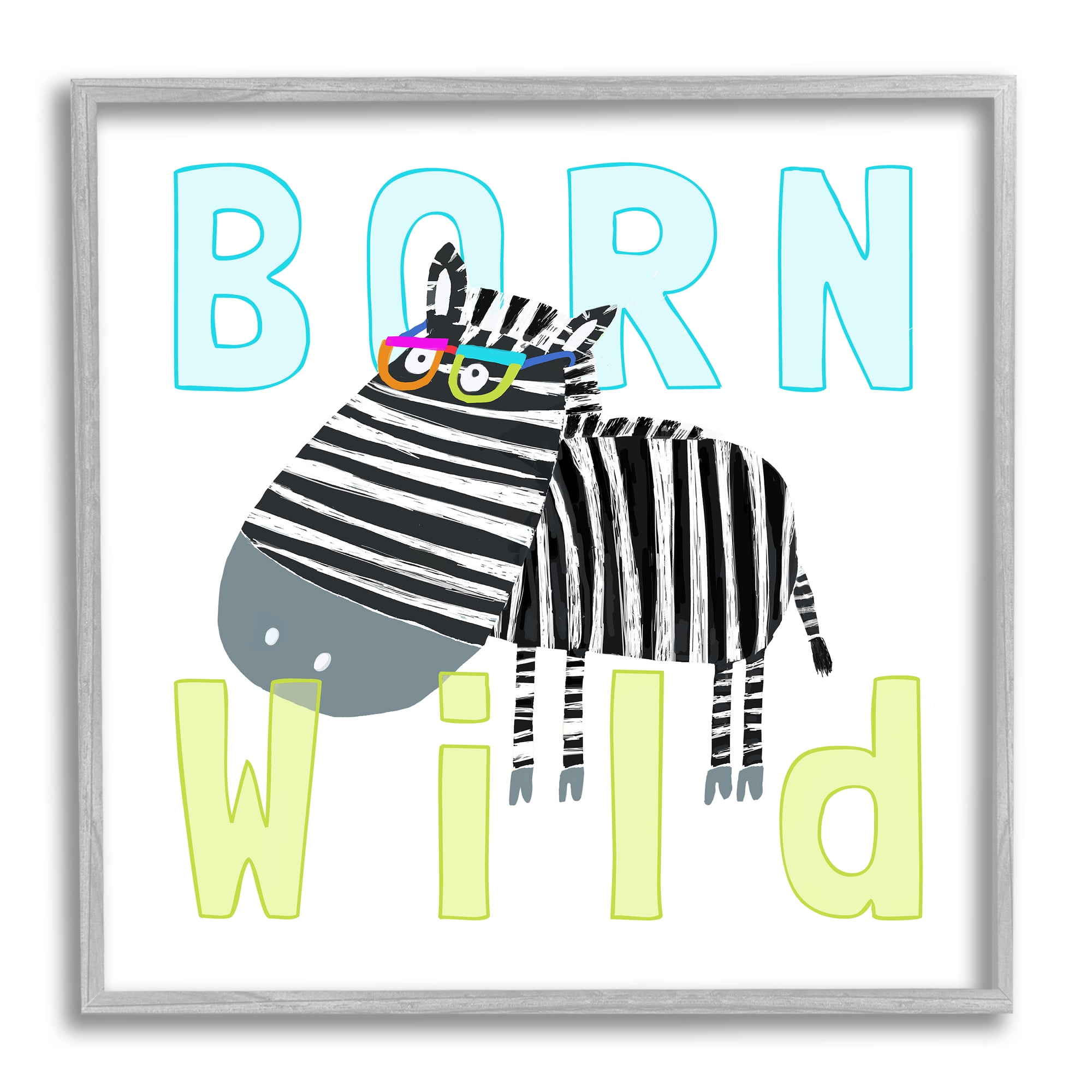 Stupell Industries Born Wild Zebra Phrase Animals & Insects Painting Gray Framed Art Print Wall Art, 12 x 12