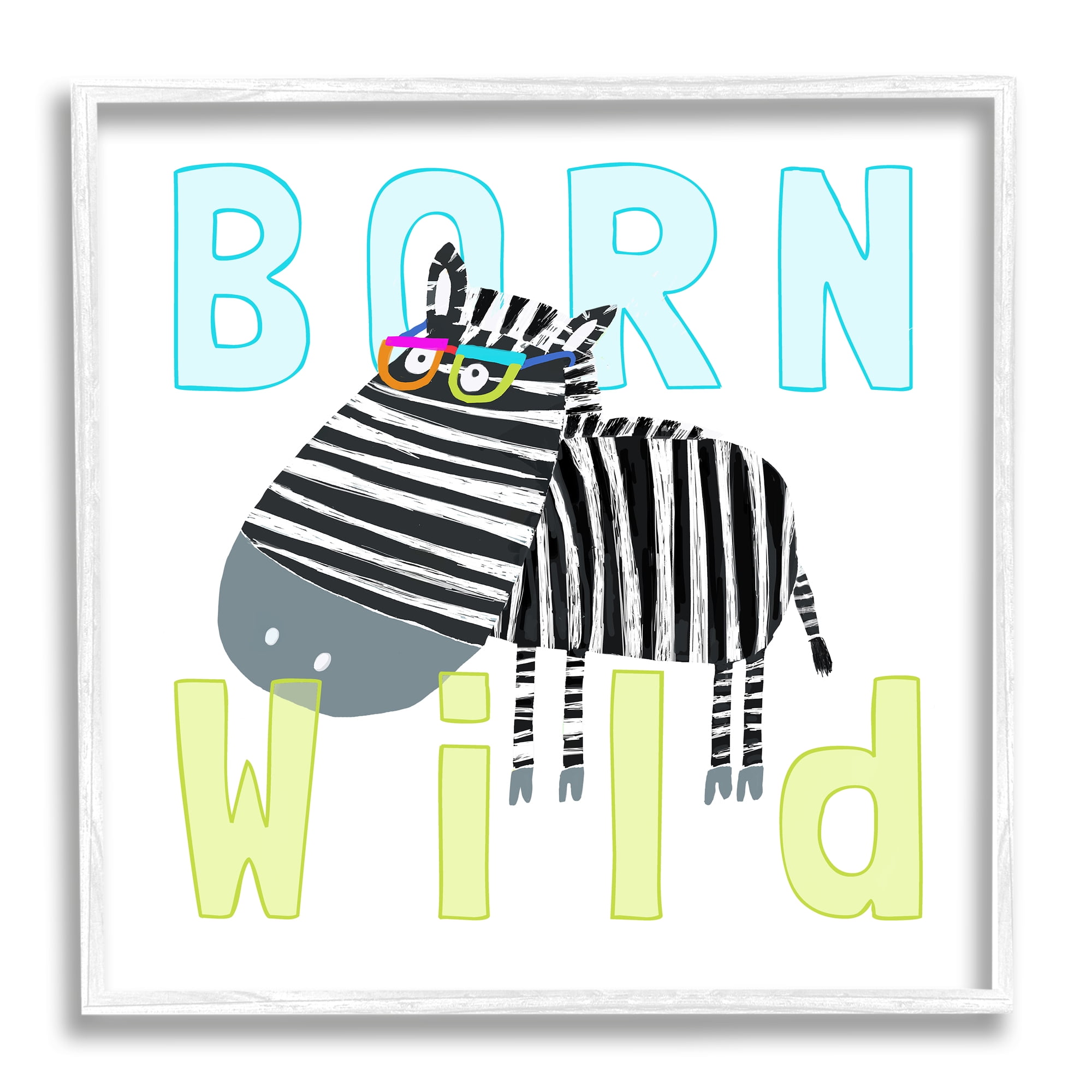Stupell Industries Born Wild Zebra Phrase Animals & Insects Painting White Framed Art Print Wall Art, 24 x 24