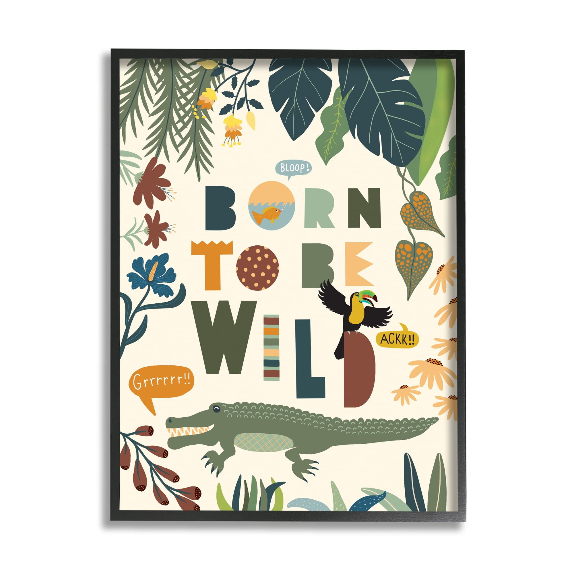 Stupell Industries Born to Be Wild Phrase Tropical Animal Forest Alligator, 16 x 20, Designed by Darlene Seale