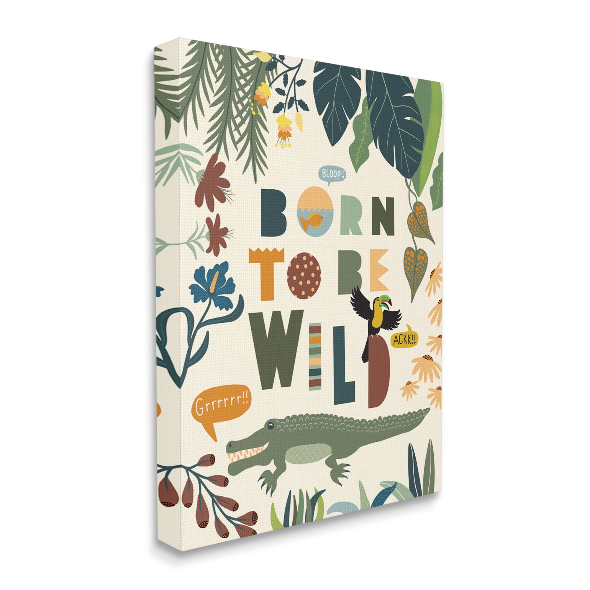 Stupell Industries Born to Be Wild Phrase Tropical Animal Forest Alligator, 16 x 20, Designed by Darlene Seale