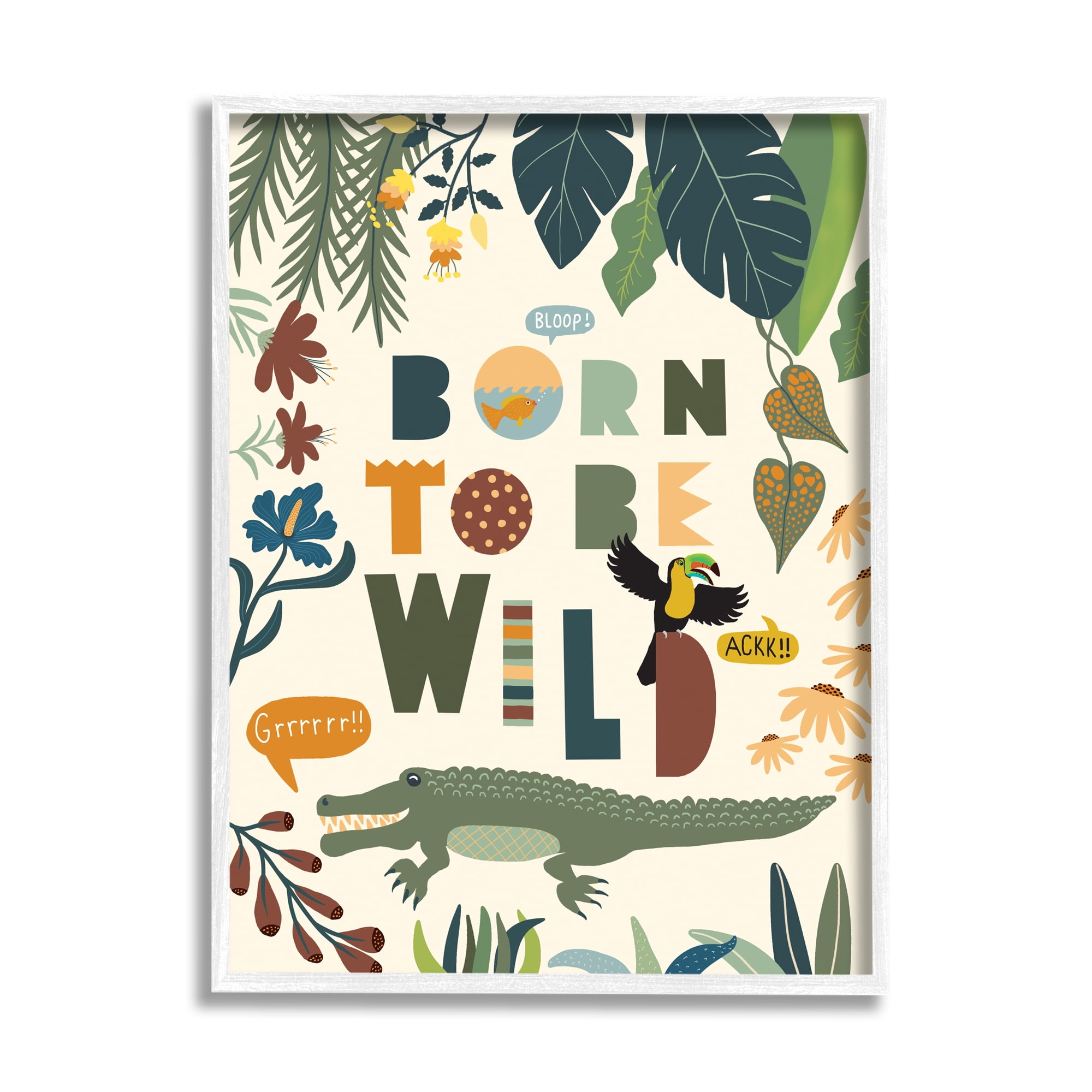 Stupell Industries Born to Be Wild Phrase Tropical Animal Forest Alligator, 16 x 20, Designed by Darlene Seale