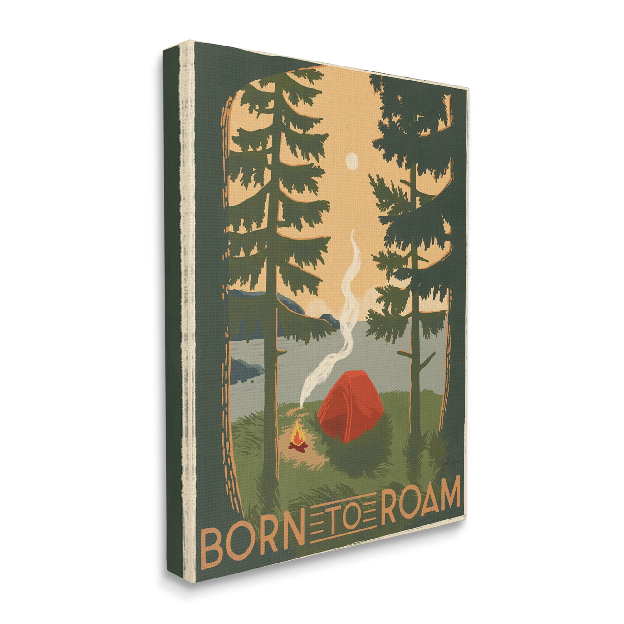 Stupell Industries Born to Roam Phrase Rustic Forest Camping Tent Inspirational Painting Gallery Wrapped Canvas Print Wall Art, 24 x 30