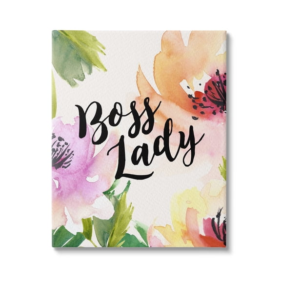 Stupell Industries Boss Lady Girl Power Calligraphy Flower Blossom Border Canvas Wall Art, 16 x 20, Design by Amy Brinkman