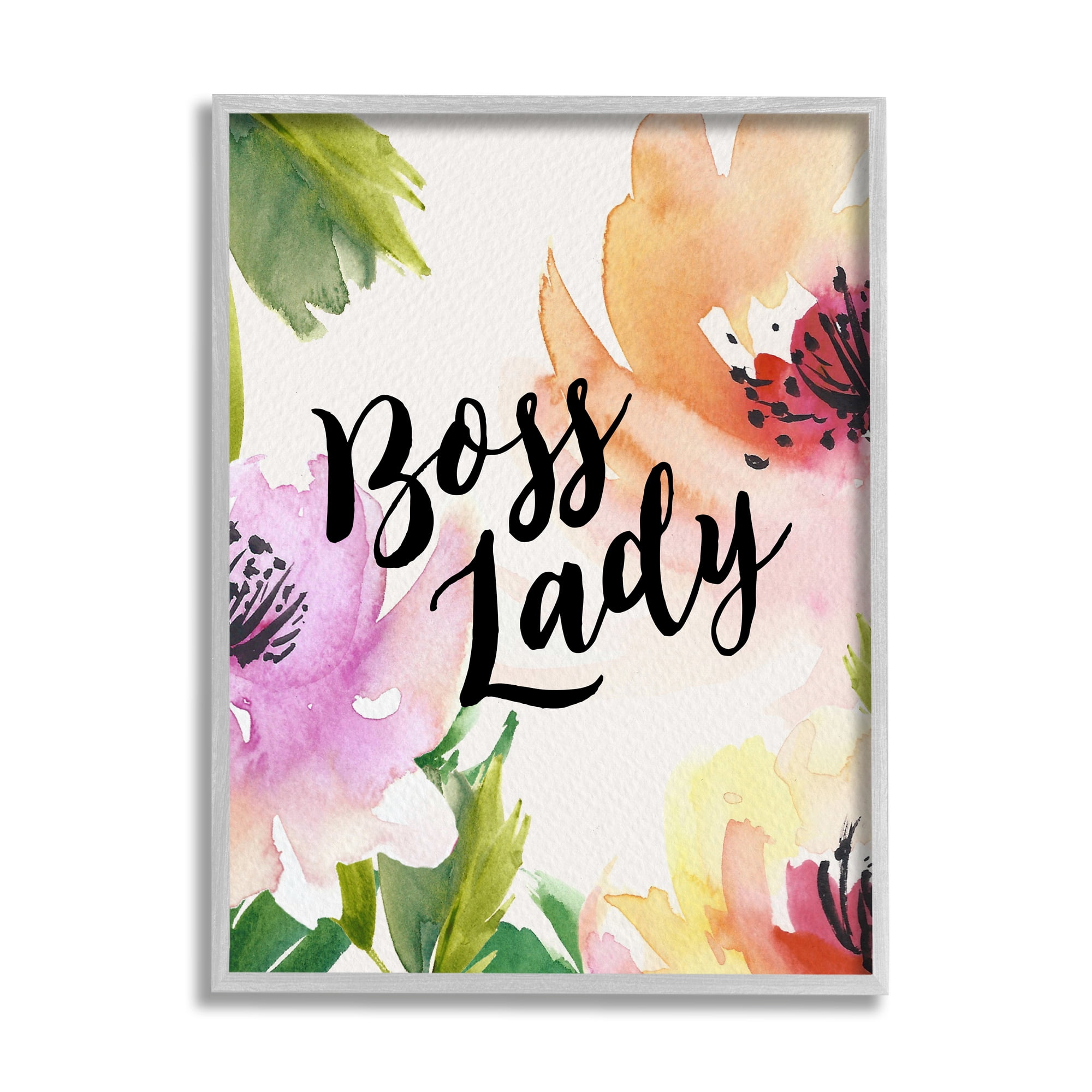 Stupell Industries Boss Lady Girl Power Calligraphy Flower Blossom Border Framed Wall Art, 24 x 30, Design by Amy Brinkman