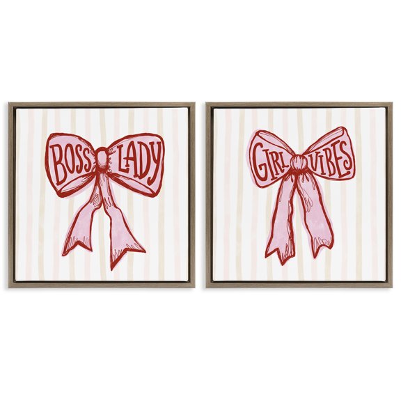 Stupell Industries Boss Lady Girl Vibes Ribbons 2 Piece Brown Framed Floater Canvas Set design by Connie Summers, 25 x 25