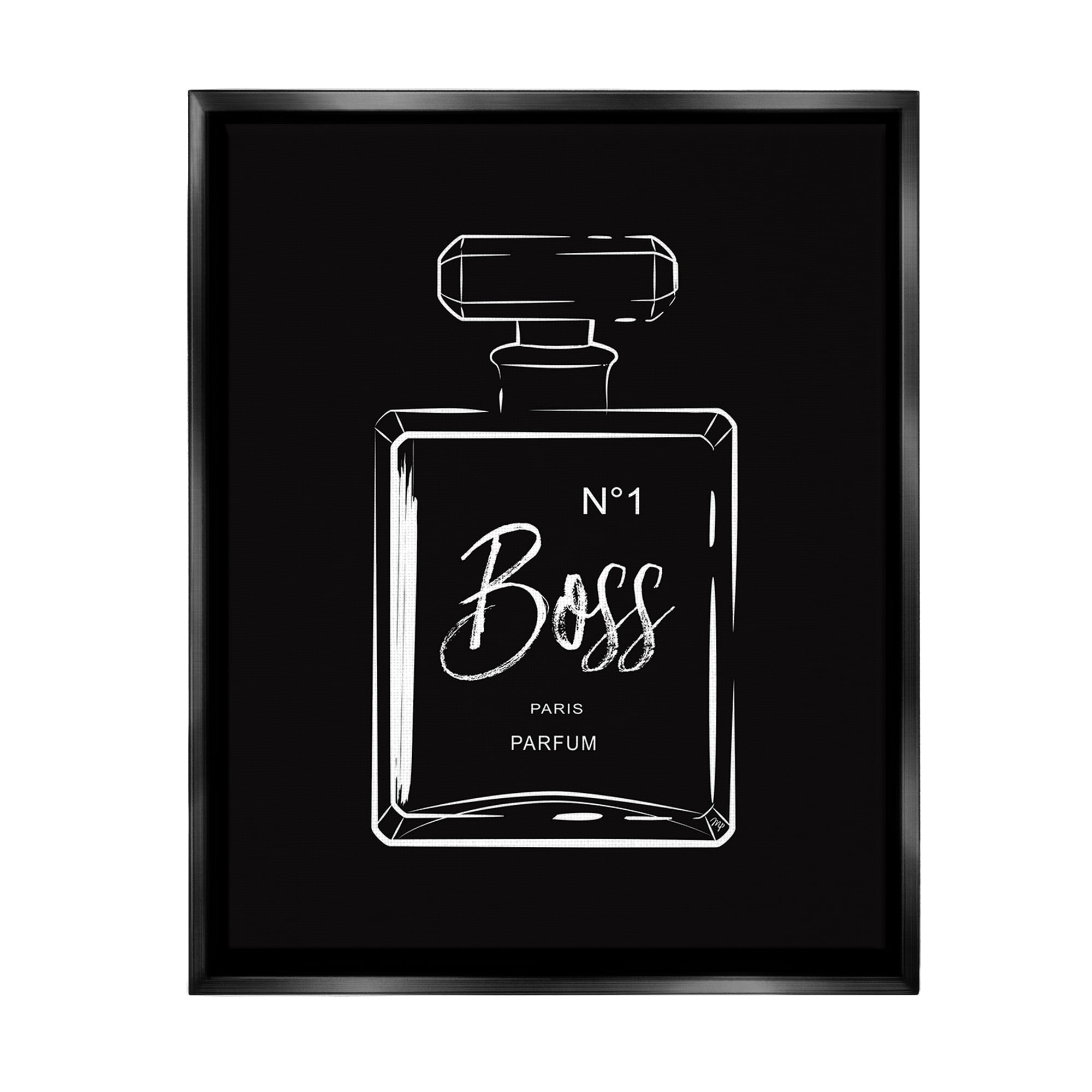 Stupell Industries Boss Perfume on Black Beauty & Fashion Painting Black Floater Framed Canvas Art Print Wall Art, 17 x 21
