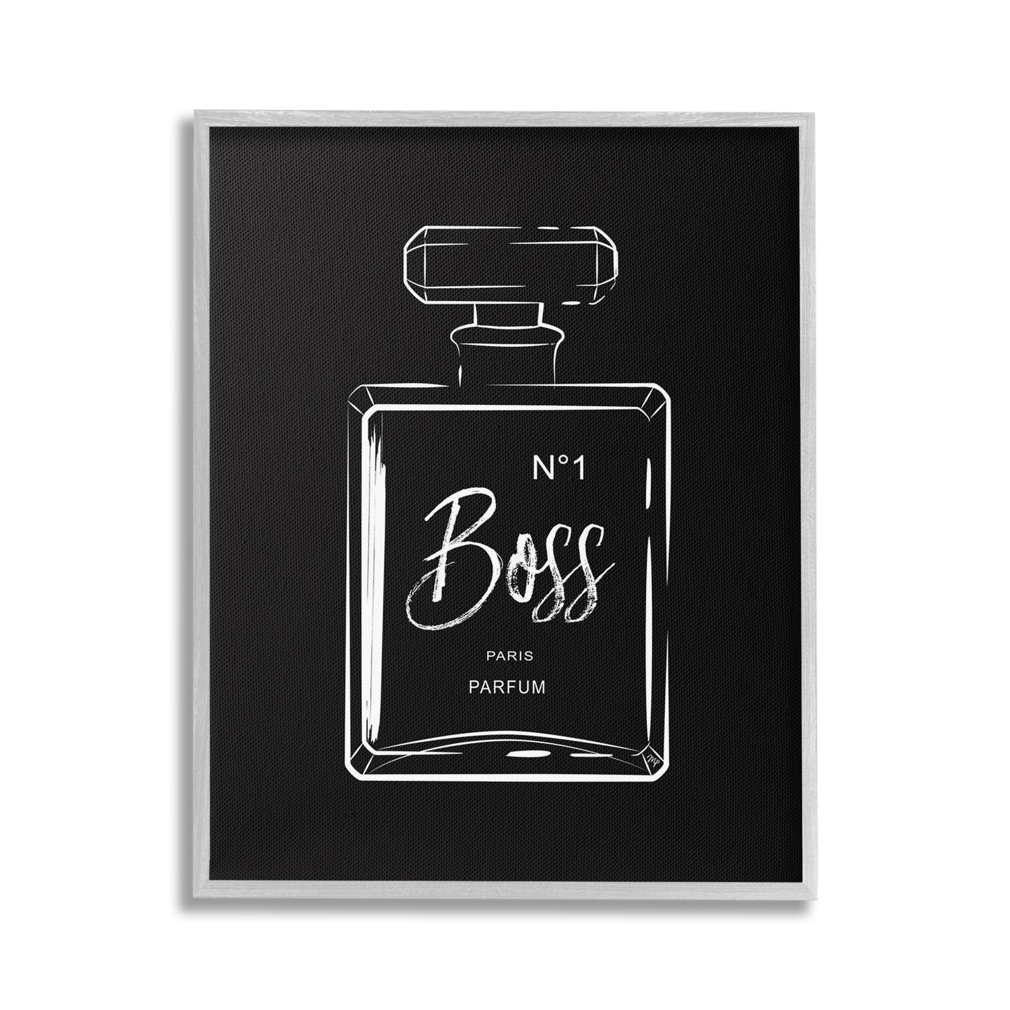 Stupell Industries Boss Perfume on Black Beauty & Fashion Painting Gray Framed Art Print Wall Art, 16 x 20