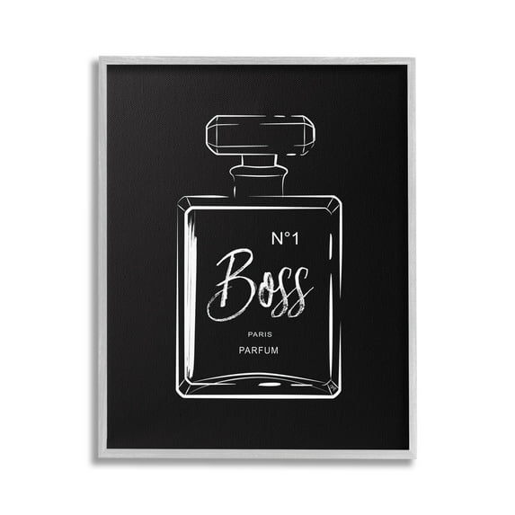 Stupell Industries Boss Perfume on Black Beauty & Fashion Painting Gray Framed Art Print Wall Art, 24 x 30