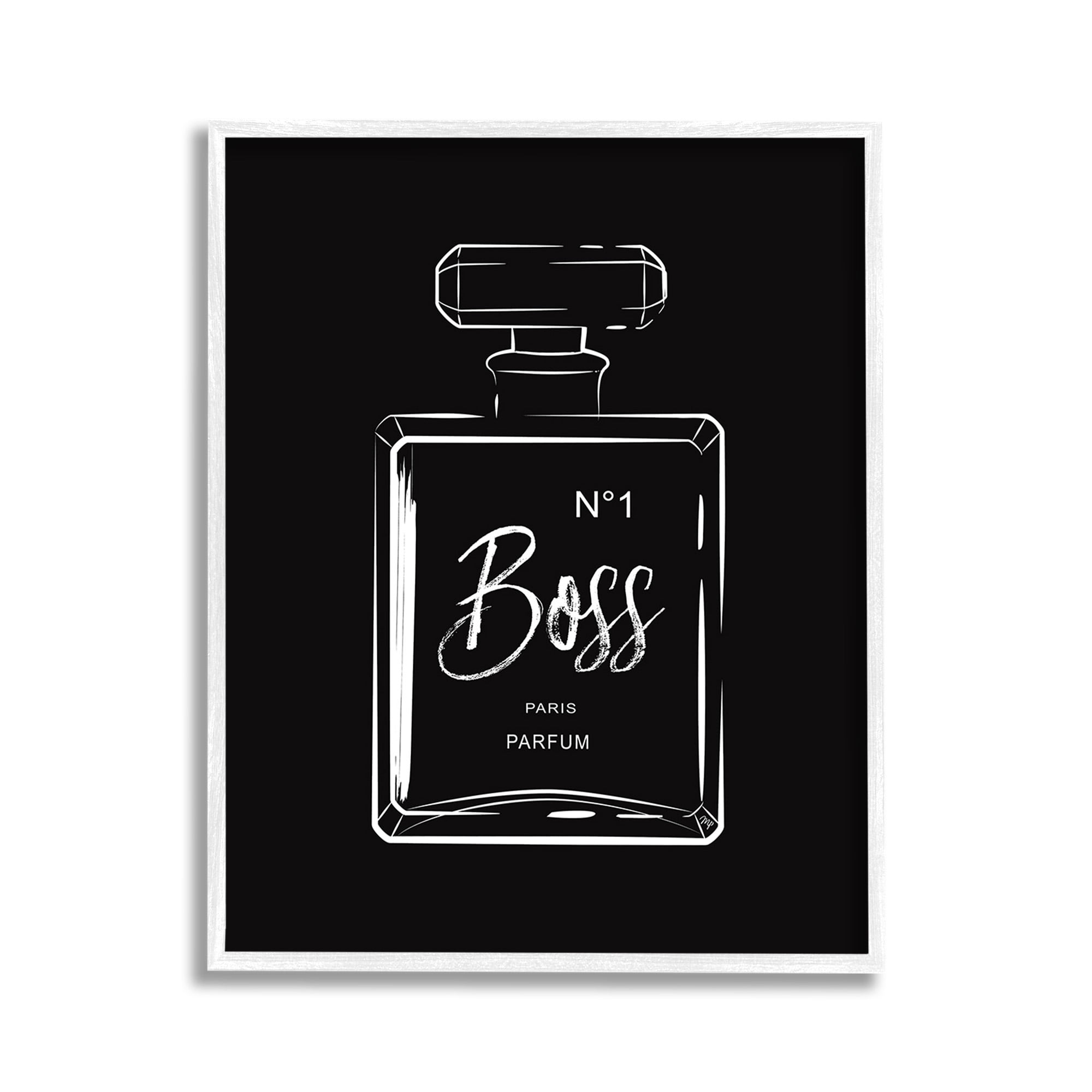 Stupell Industries Boss Perfume on Black Beauty & Fashion Painting White Framed Art Print Wall Art, 11 x 14