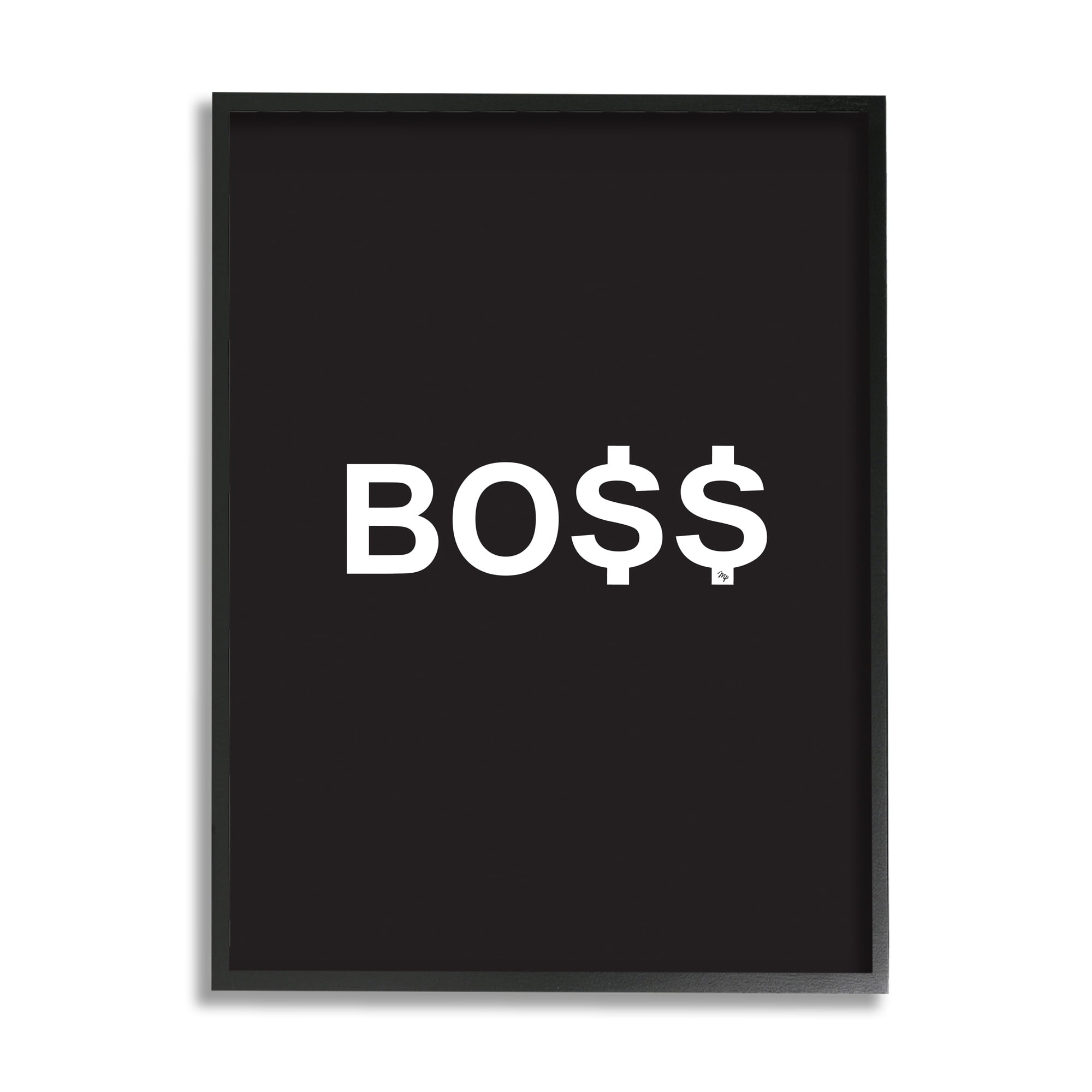 Stupell Industries Boss Text Dollar Signs Minimal Black White Typography Painting Black Framed Art Print Wall Art, 11 x 14