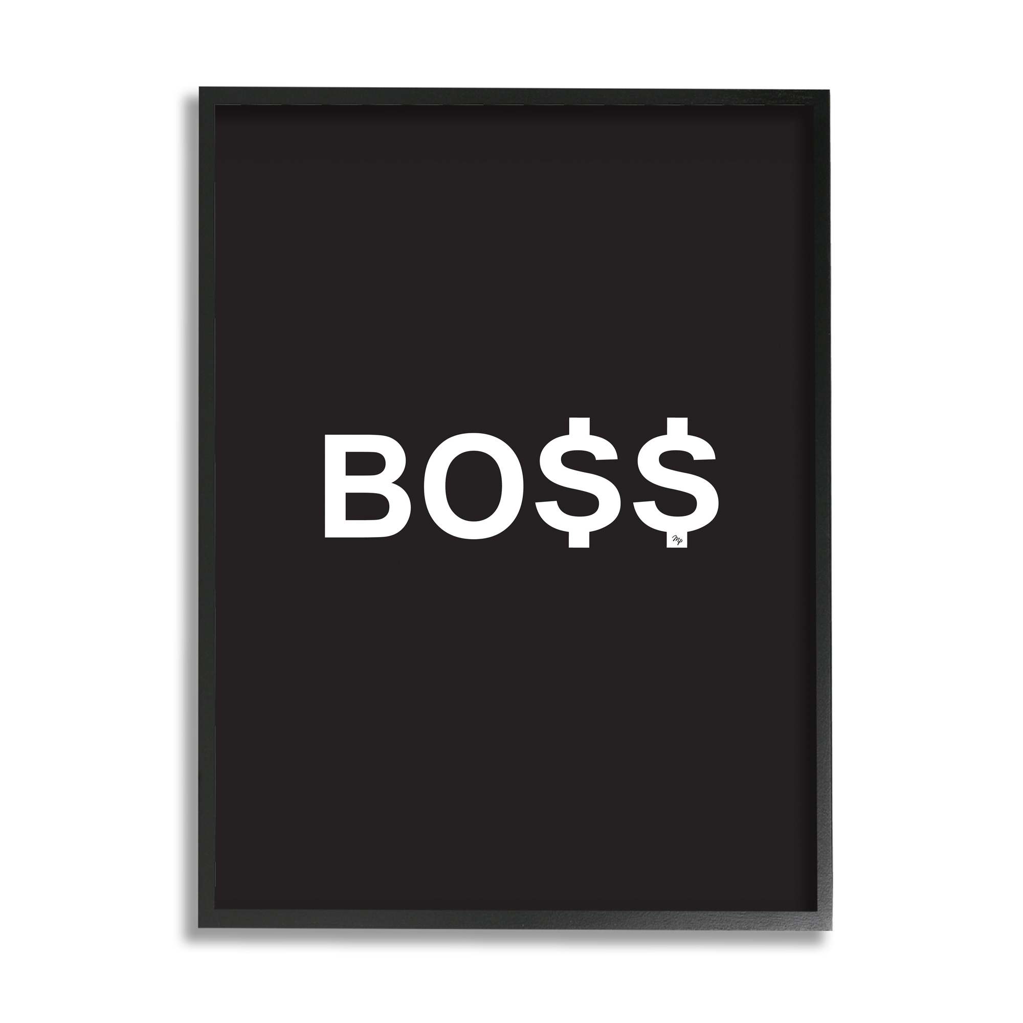 Stupell Industries Boss Text Dollar Signs Minimal Black White Typography Painting Black Framed Art Print Wall Art, 16 x 20
