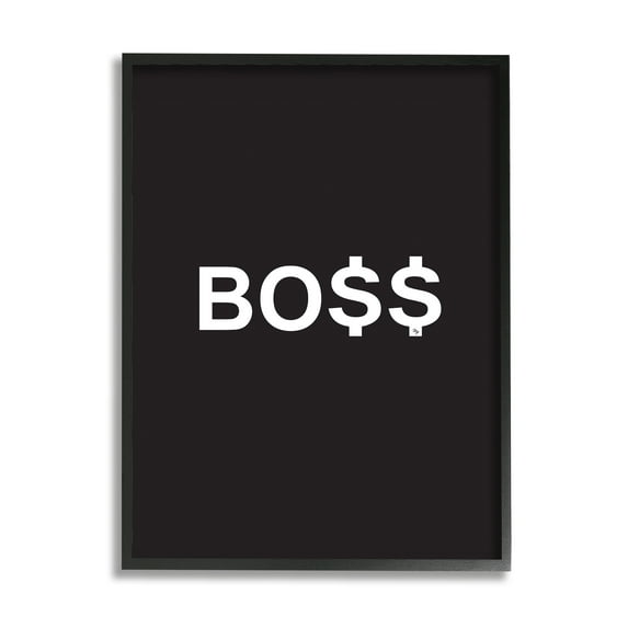 Stupell Industries Boss Text Dollar Signs Minimal Black White Typography Painting Black Framed Art Print Wall Art, 16 x 20
