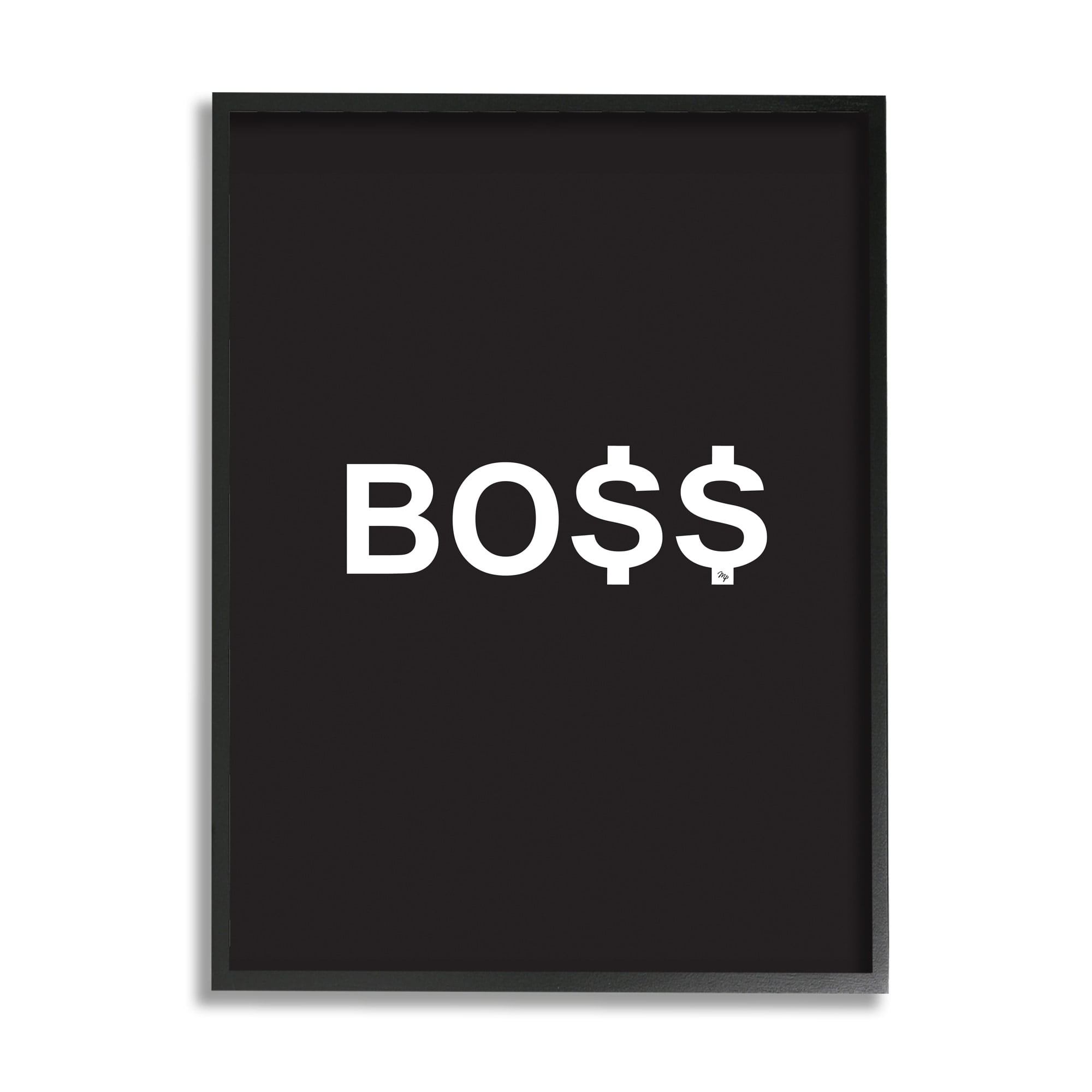 Stupell Industries Boss Text Dollar Signs Minimal Black White Typography Painting Black Framed Art Print Wall Art, 24 x 30