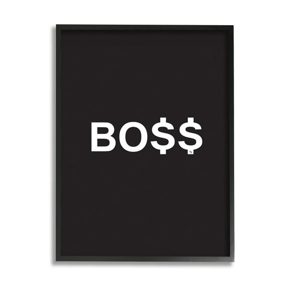Stupell Industries Boss Text Dollar Signs Minimal Black White Typography Painting Black Framed Art Print Wall Art, 24 x 30