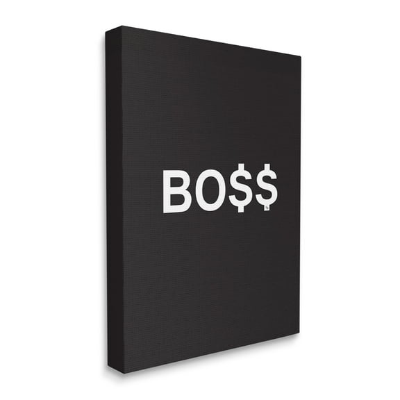 Stupell Industries Boss Text Dollar Signs Minimal Black White Typography Painting Gallery Wrapped Canvas Art Print Wall Art, 16 x 20