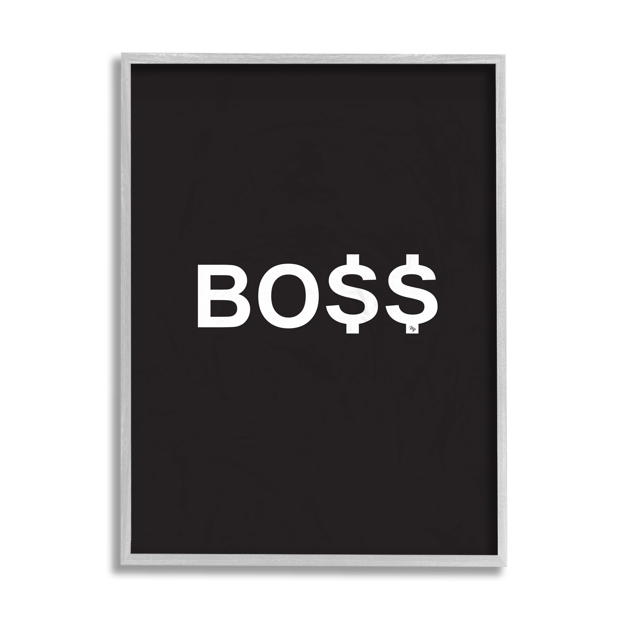 Stupell Industries Boss Text Dollar Signs Minimal Black White Typography Painting Gray Framed Art Print Wall Art, 16 x 20