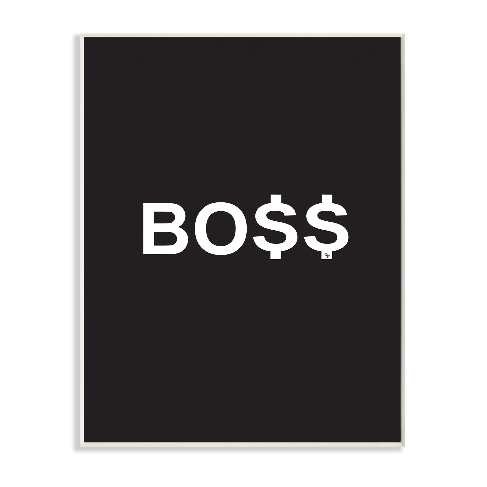 Stupell Industries Boss Text Dollar Signs Minimal Black White Typography Painting Wall Plaque Art Print Wall Art, 13 x 19