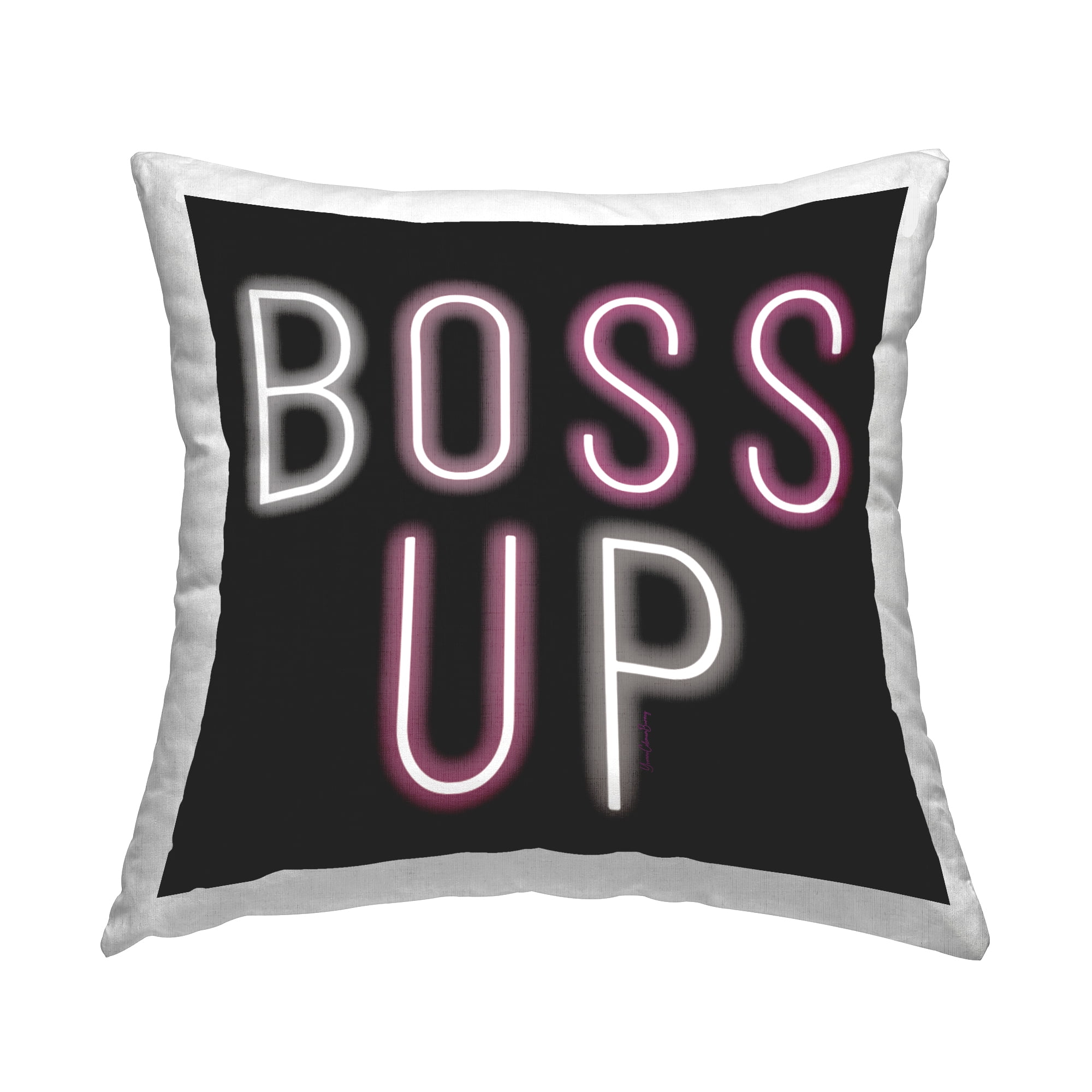 Stupell Industries Boss Up Black & Pink Phrase Square Decorative Printed Throw Pillow, 18 x 18,