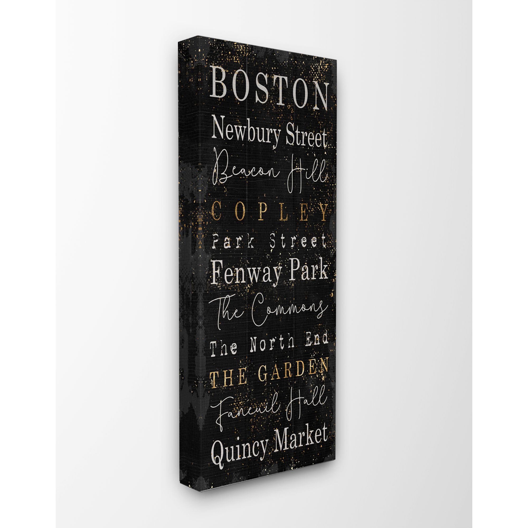 Stupell Industries Boston City Places Black Gold Textured Word Design Canvas Wall Art by Daphne Polselli