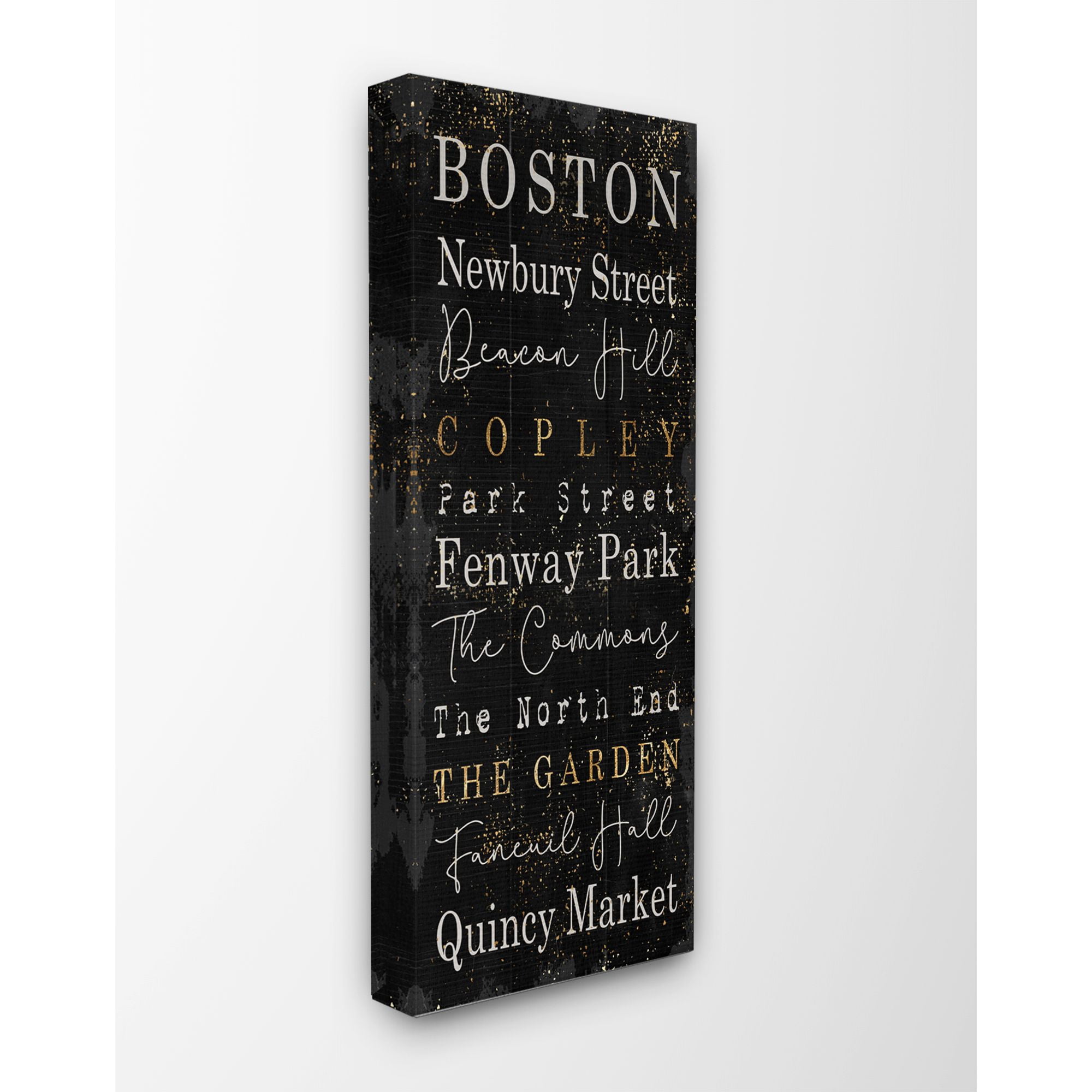 Stupell Industries Boston City Places Black Gold Textured Word Design Canvas Wall Art by Daphne Polselli