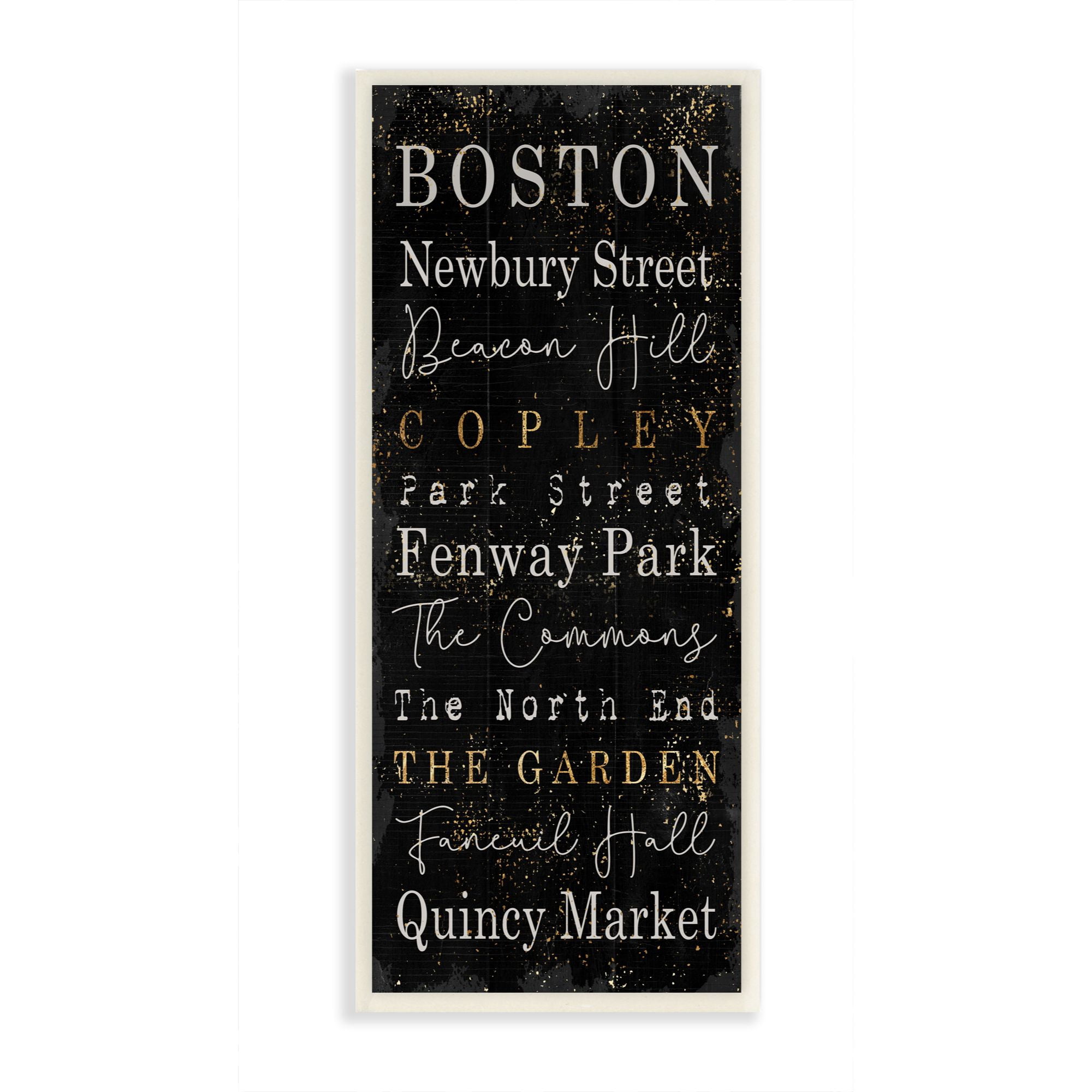 Stupell Industries Boston City Places Black Gold Textured Word Design Wall Plaque by Daphne Polselli