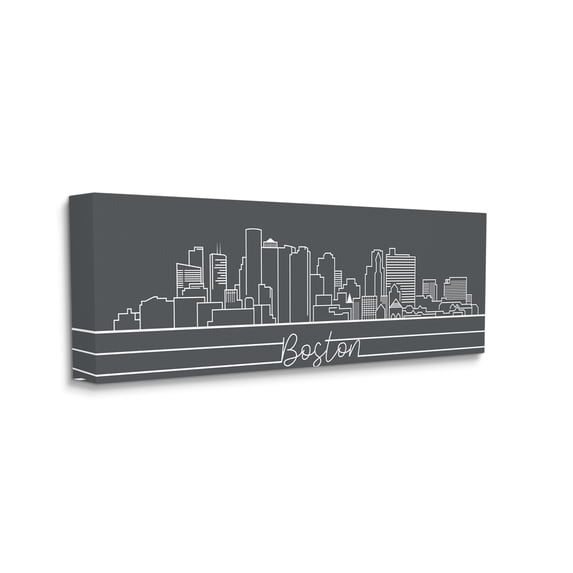 Stupell Industries Boston City Skyline Minimal Retro Linework Town & City Painting Gallery Wrapped Canvas Art Print Wall Art, 10 x 24