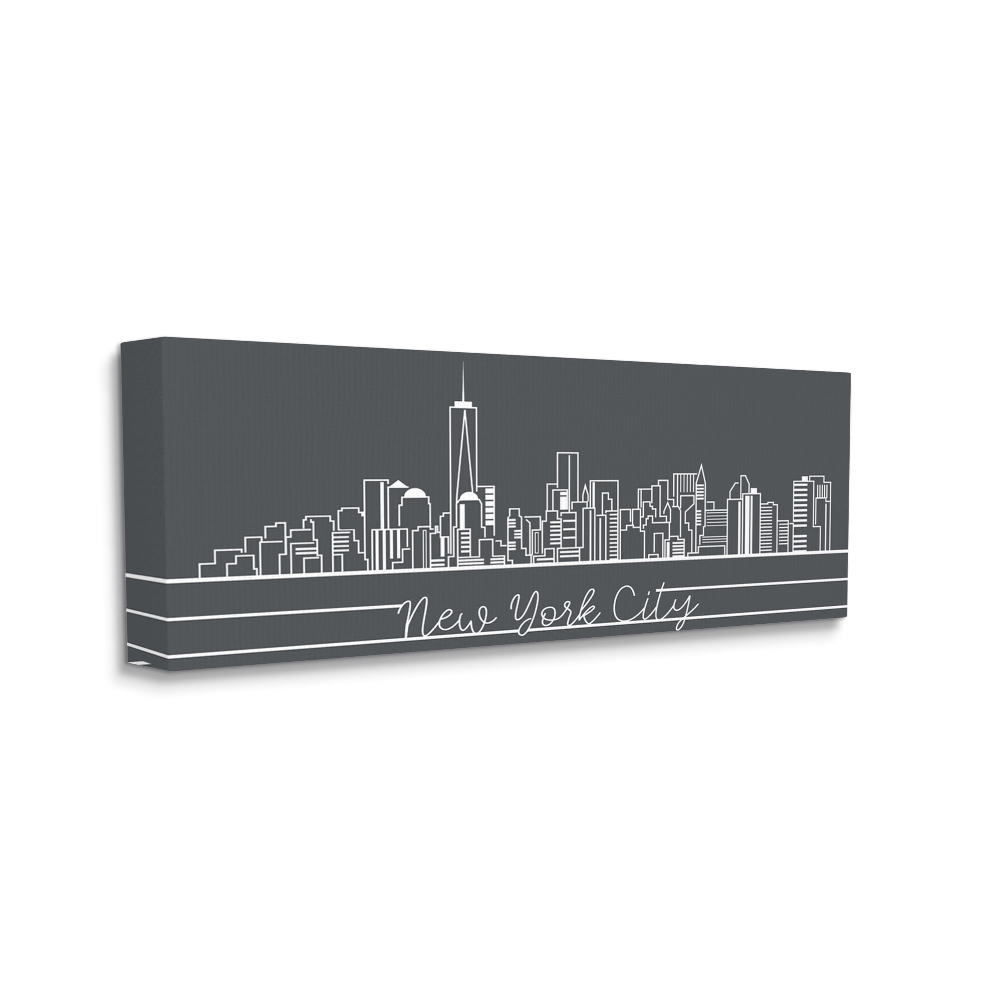 Stupell Industries Boston City Skyline Minimal Retro Linework Town & City Painting Gallery Wrapped Canvas Art Print Wall Art, 17 x 40
