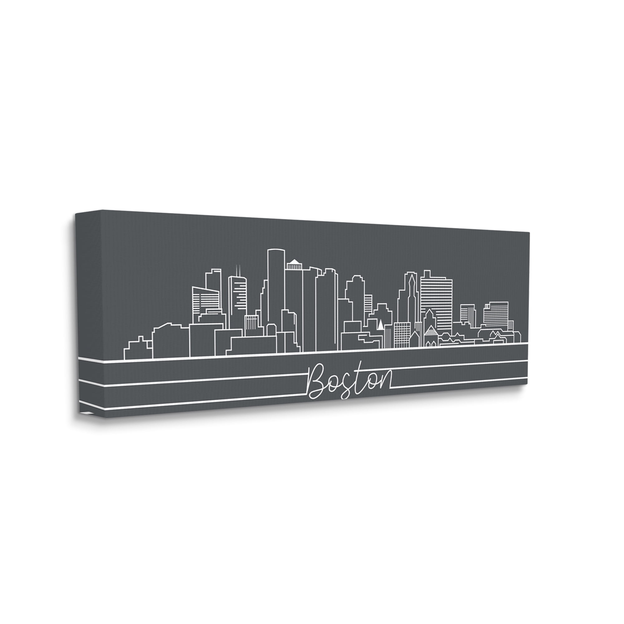 Stupell Industries Boston City Skyline Minimal Retro Linework Town & City Painting Gallery Wrapped Canvas Art Print Wall Art, 20 x 48