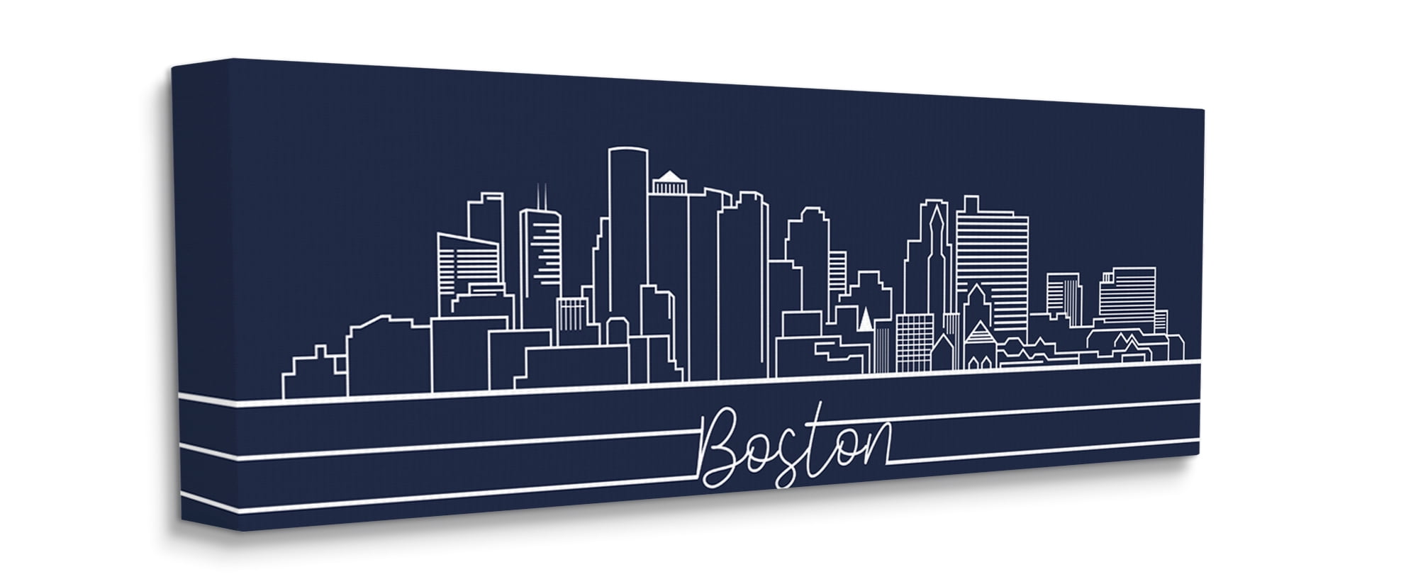 Stupell Industries Boston City Skyline Outline Deep Blue White Canvas Wall Art, 13 x 30, Design by Daphne Polselli