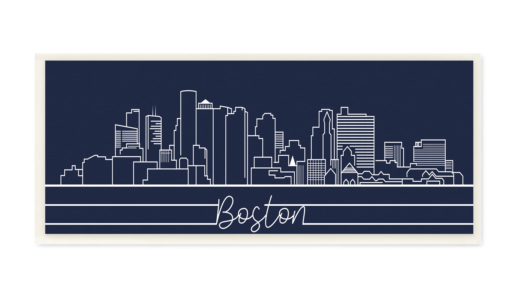 Stupell Industries Boston City Skyline Outline Deep Blue White Wall Plaque, 7 x 17, Design by Daphne Polselli