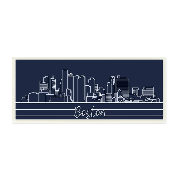 Stupell Industries Boston City Skyline Outline Deep Blue White Wall Plaque, 7 x 17, Design by Daphne Polselli