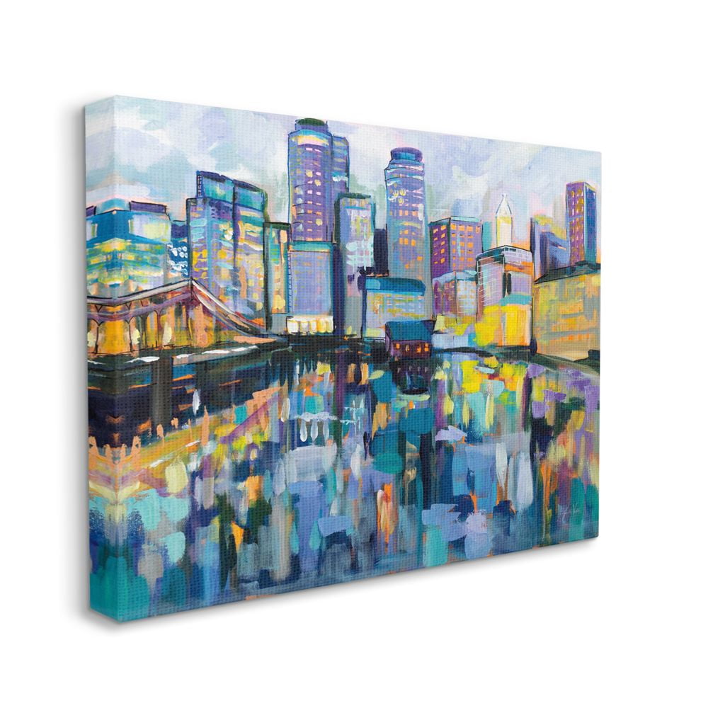 Stupell Industries Boston Harbor Abstract Cityscape Painting Canvas Wall Art by Jeanette Vertentes, 16" x 20"