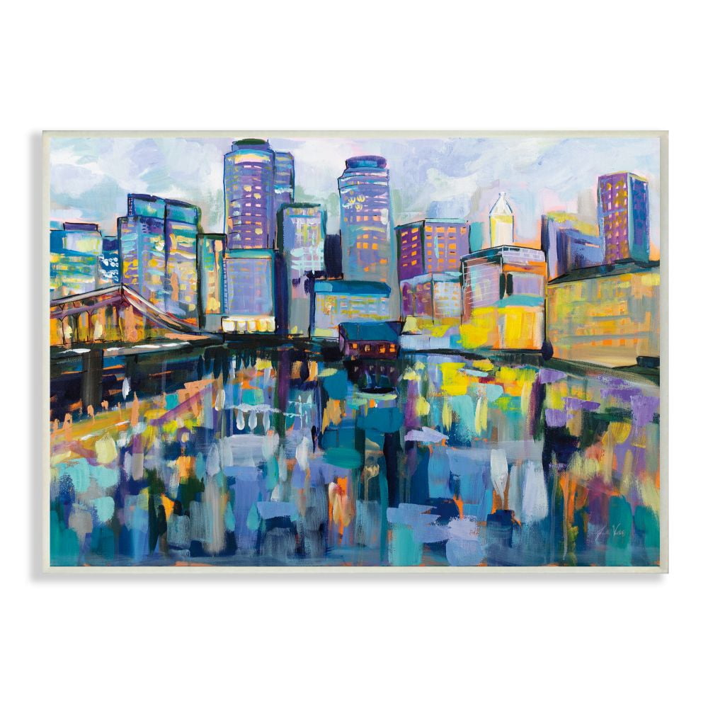 Stupell Industries Boston Harbor Abstract Cityscape Painting Wall Plaque by Jeanette Vertentes, 10" x 15", Wall Plaque
