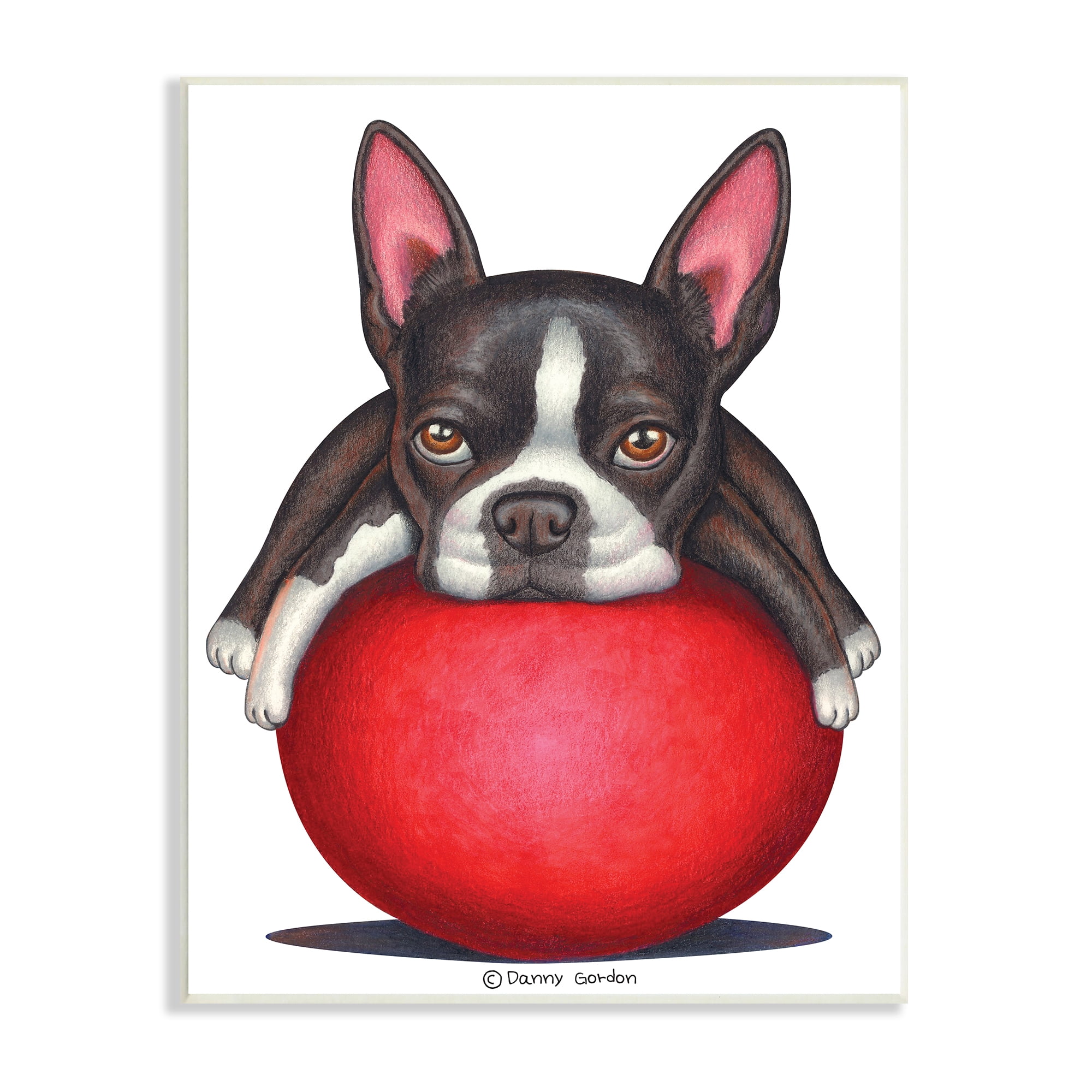 Stupell Industries Boston Terrier Big Red Ball Pet Dog Illustration, 10 x 15, Design by Danny Gordan