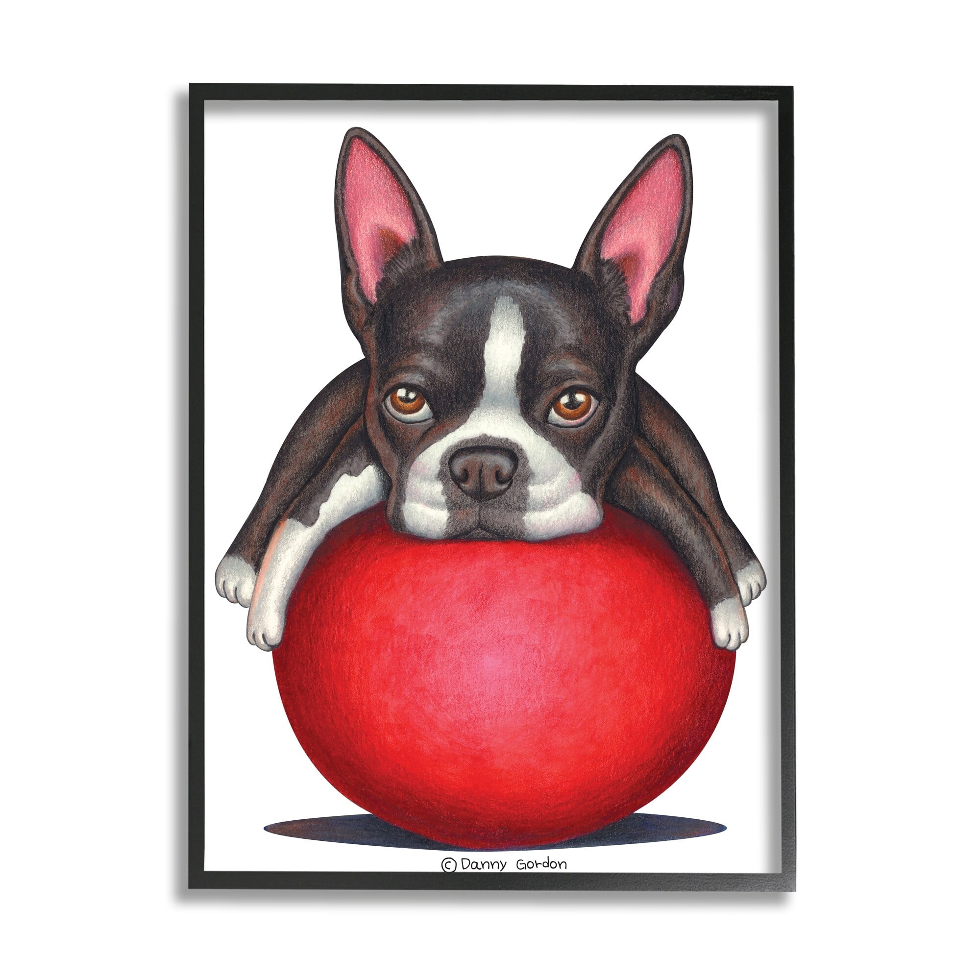 Stupell Industries Boston Terrier Big Red Ball Pet Dog Illustration, 24 x 30, Design by Danny Gordan