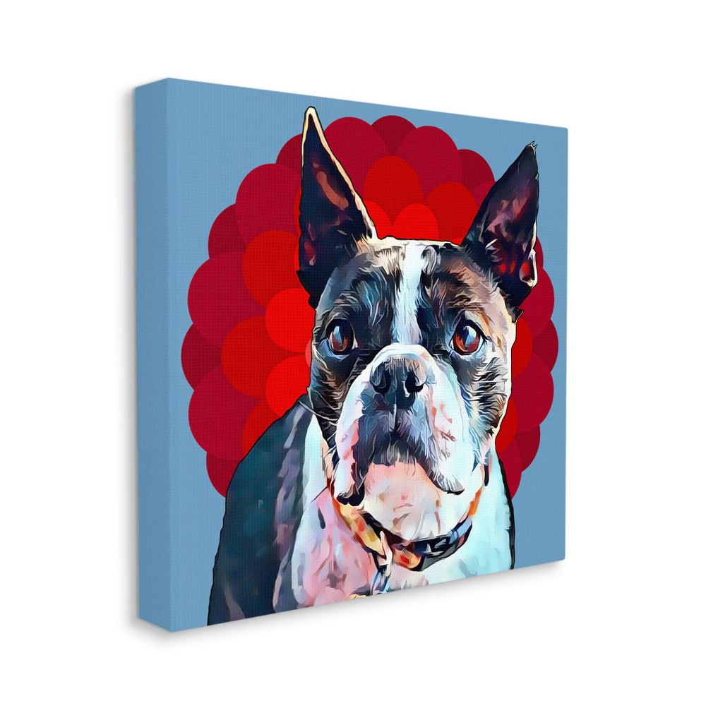 Boston Terrier Dog Portrait Canvas Art with Wooden Frame