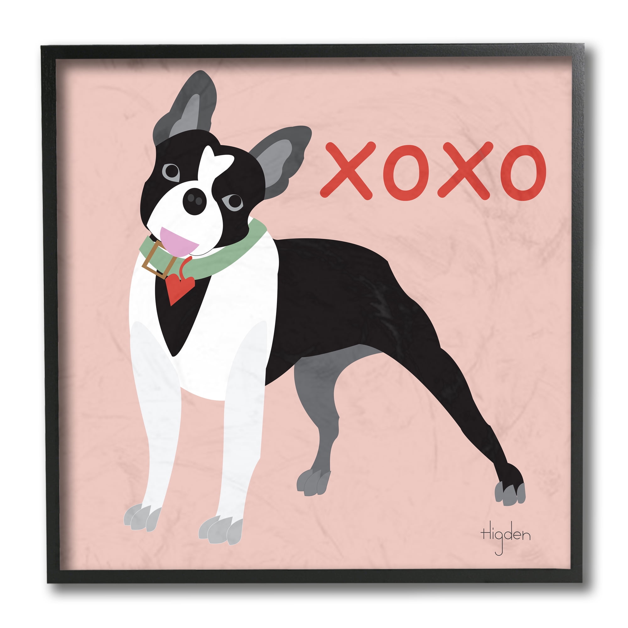 Stupell Industries Boston Terrier Pet Dog Hugs and Kisses Symbol Black Framed by Mark Higden