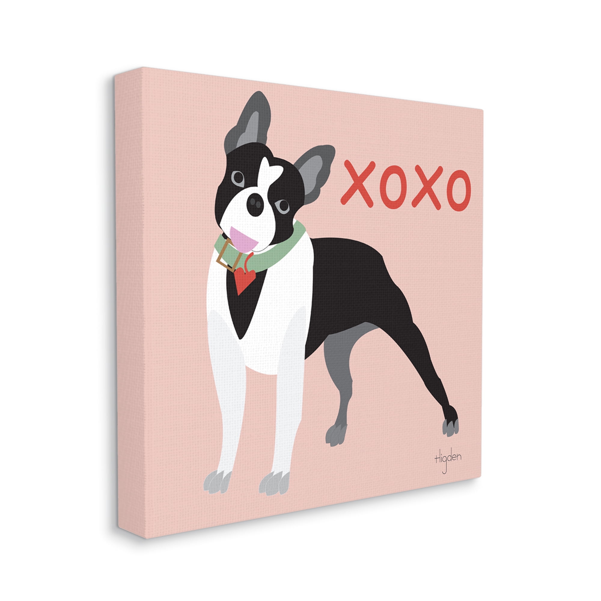 Stupell Industries Boston Terrier Pet Dog Hugs and Kisses Symbol Canvas Wall Art by Mark Higden